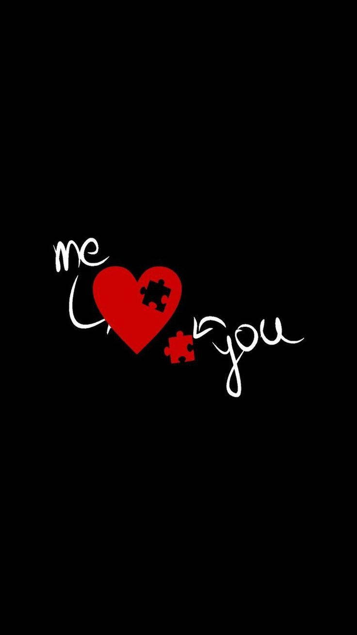 Love Quotes 桌布 壁紙 — 一個紅色心形，拼圖塊取代了「me love you」中的「o」和「u」，以白色草書寫在黑色背景上。