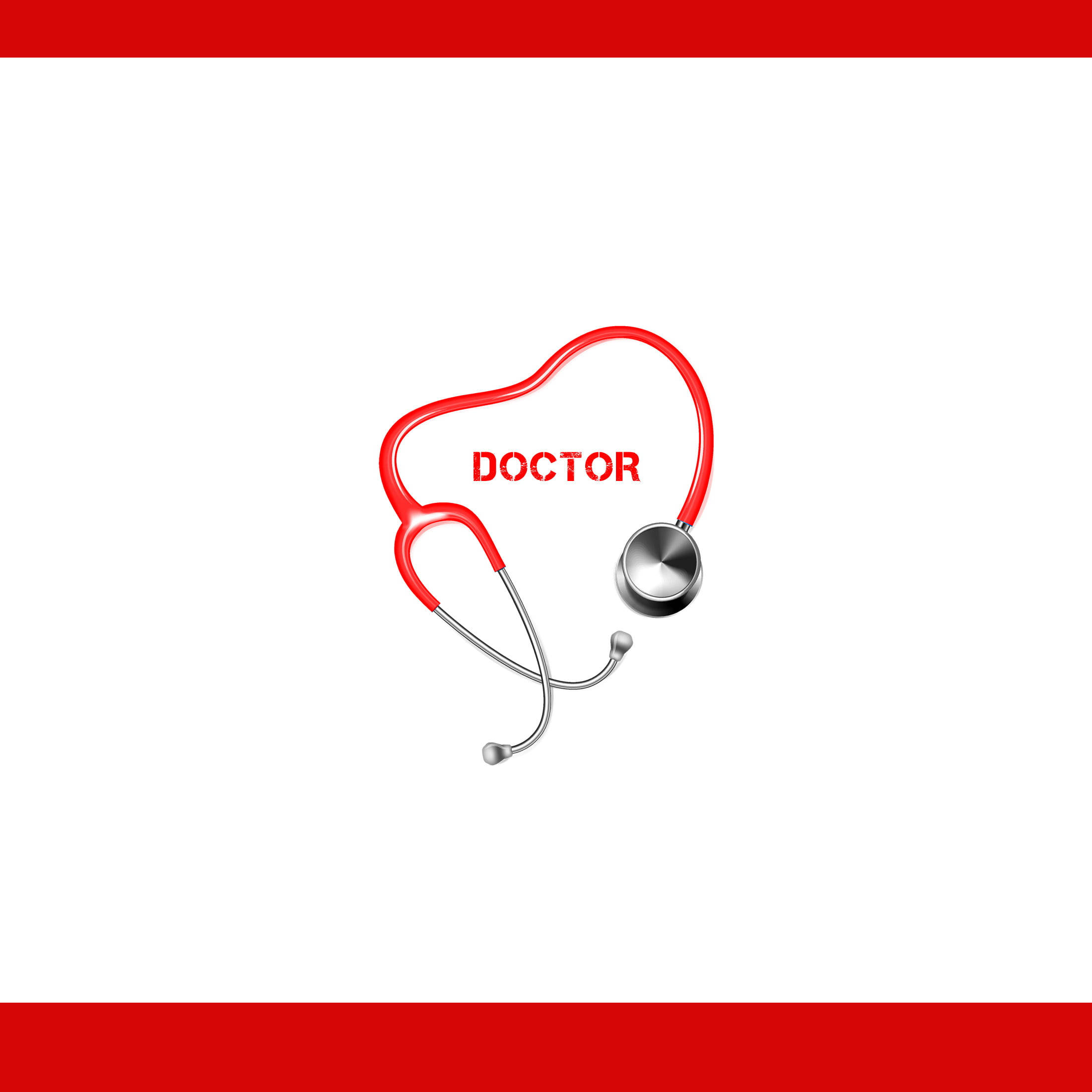 Stethoscope 桌布 壁紙 — 一個紅色心形聽診器，裡面有醫生一詞，白色背景帶紅色邊框。