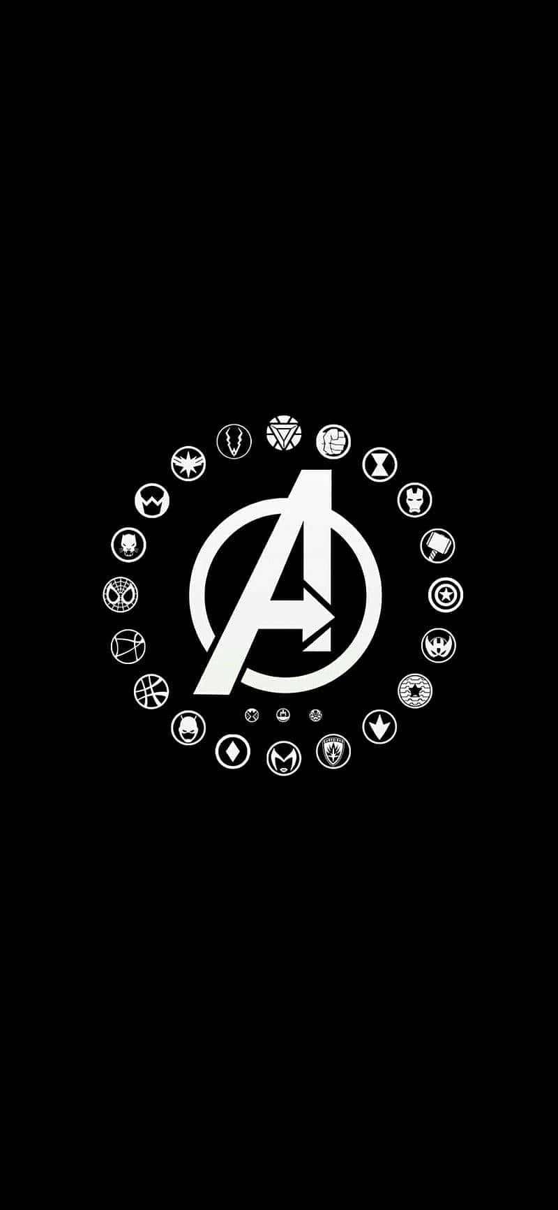 Dark Avengers 桌布 壁紙 — 一個純黑色背景上，由標誌性英雄符號包圍的鮮明白色復仇者聯盟標誌。