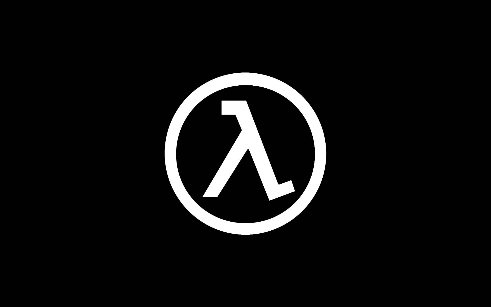 遊戲 桌布 壁紙 — 一個純黑色背景中央圓圈內的清晰白色 lambda 符號。