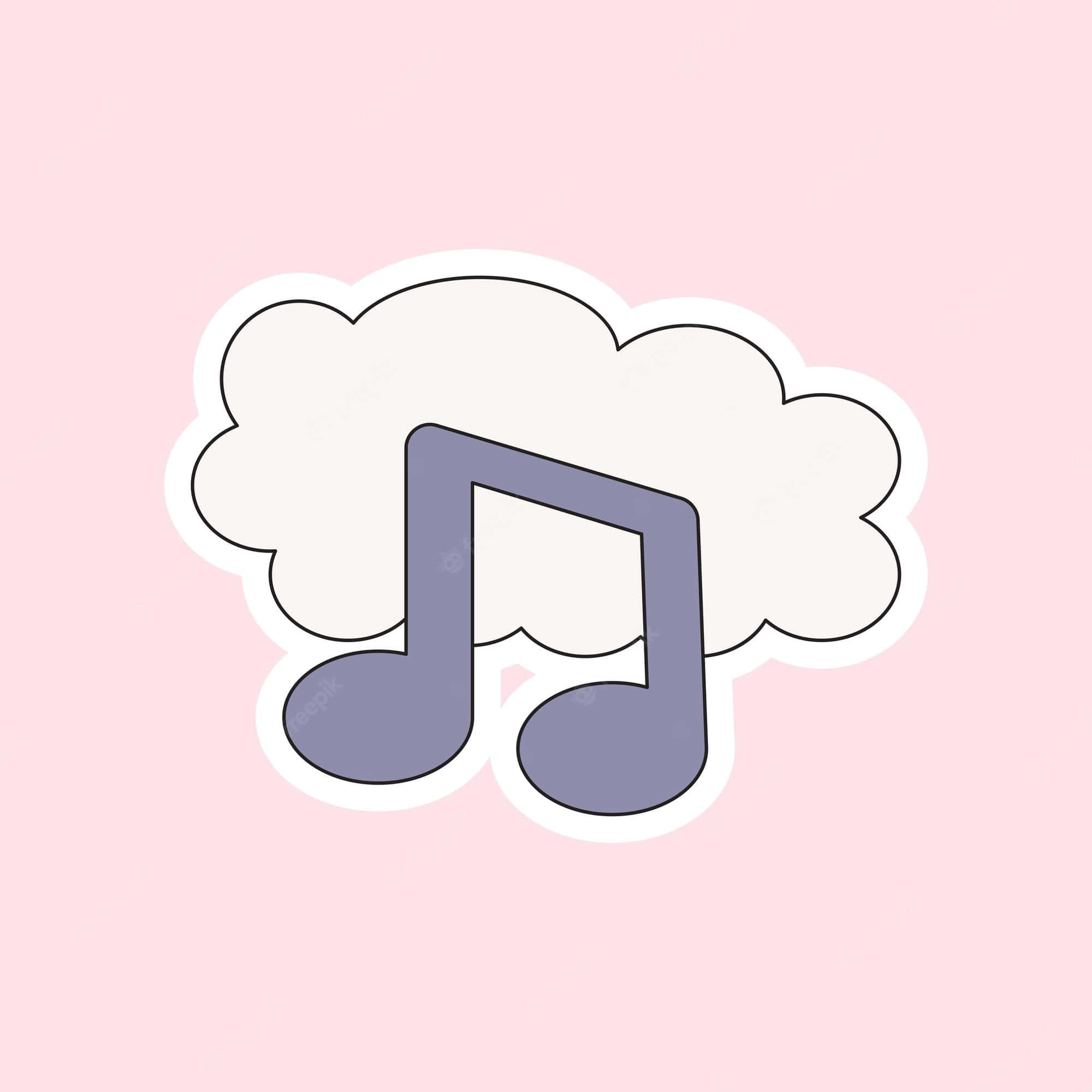 音樂美學 桌布 壁紙 — 一個紫色音符圖標，帶有白色雲朵輪廓，置於柔和粉紅色背景上。