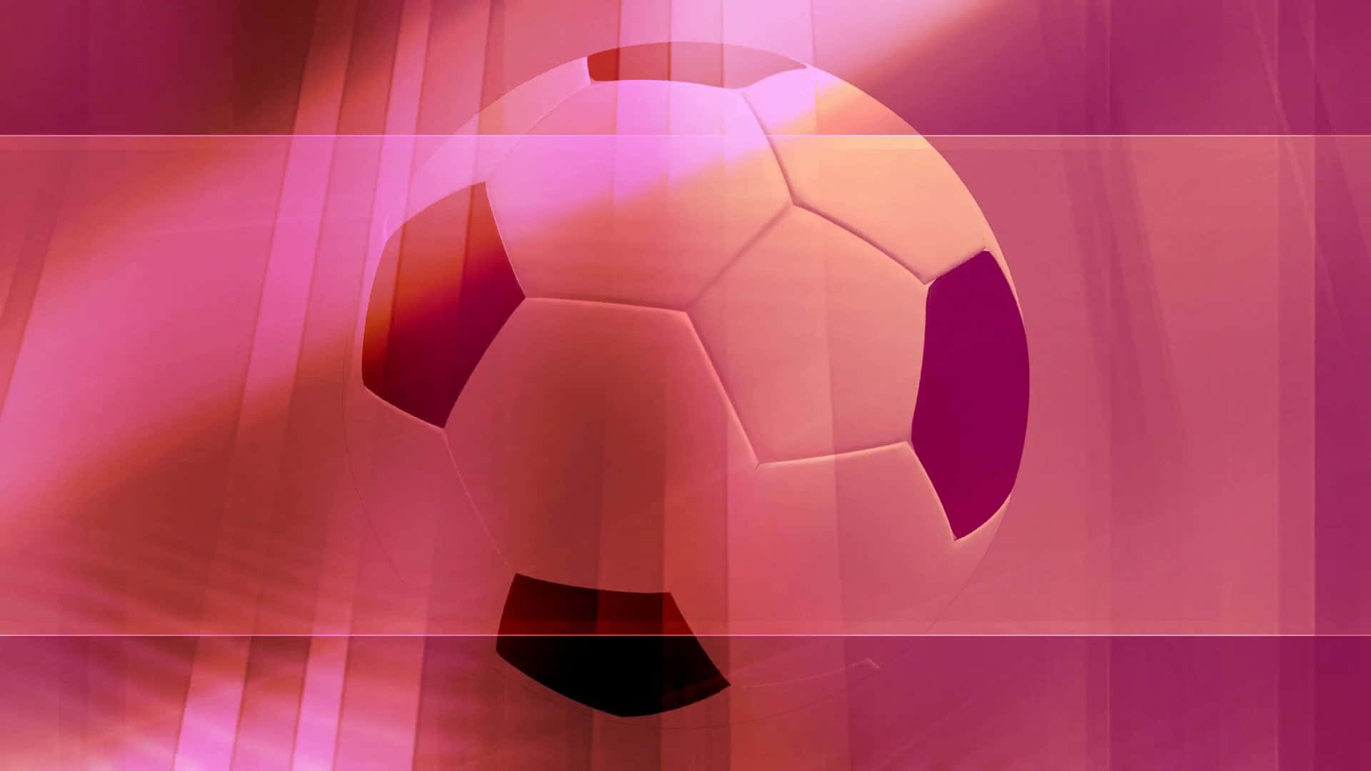Pink Soccer Ball 桌布 壁紙 — 一個經典足球漂浮在充滿活力的粉紅色和洋紅色抽象背景上，帶有發光的燈光條紋。