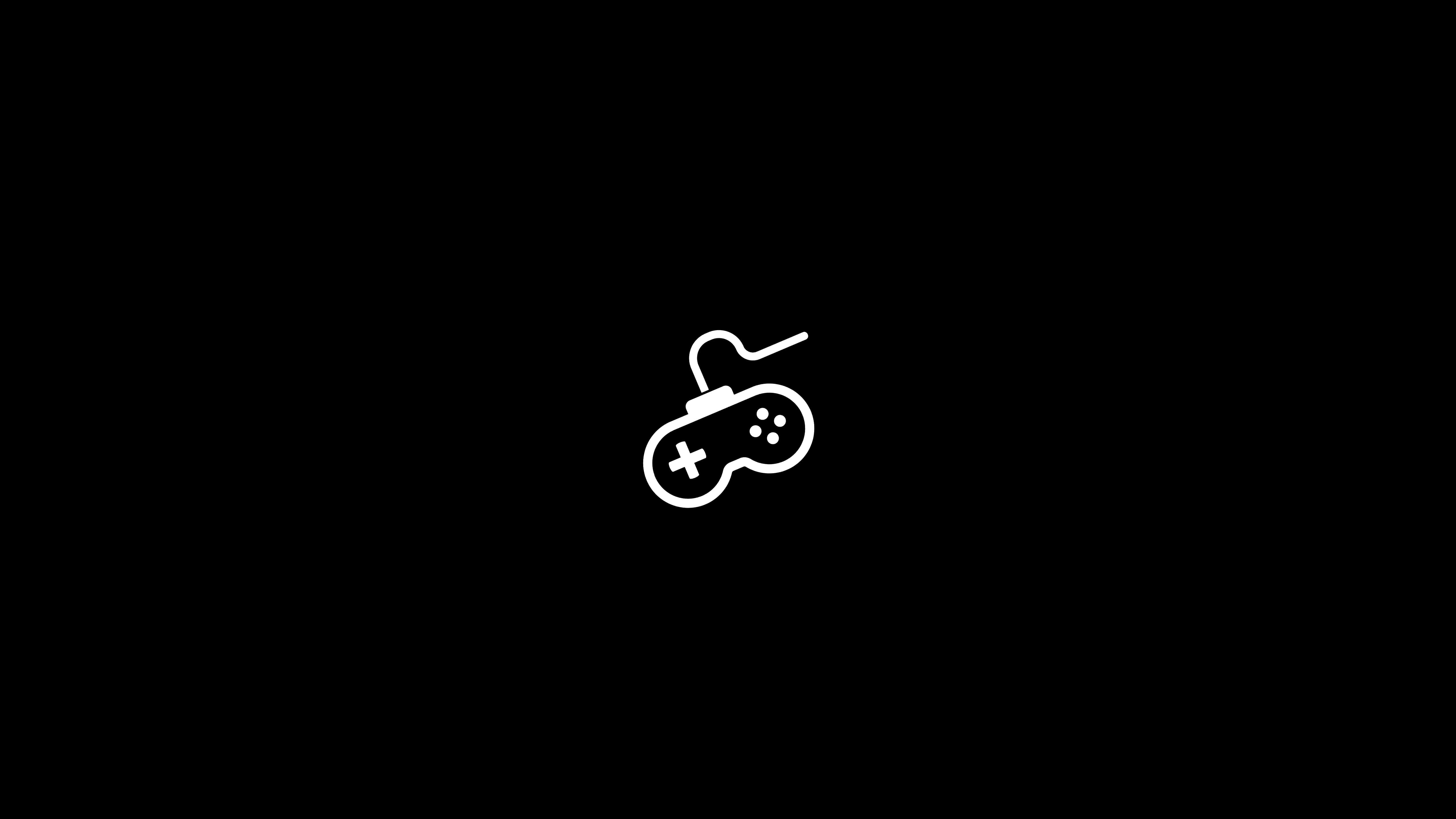 Minimalist Gaming 桌布 壁紙 — 一個經典遊戲手掣的極簡白色線條圖，居中放在純黑色背景上。