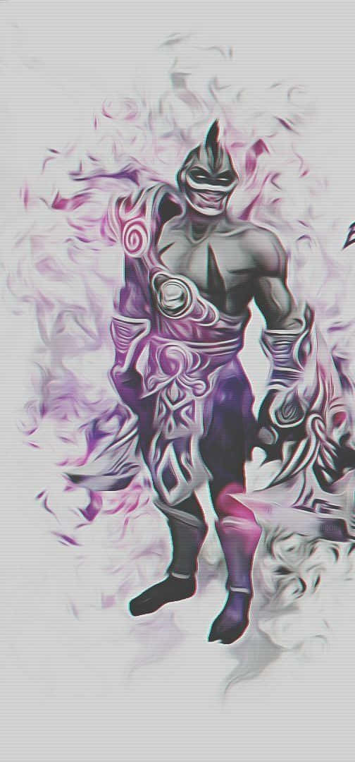 Anti-mage 桌布 壁紙 — 一個肌肉發達、戴著面具的戰士，身穿華麗的紫色盔甲，站在旋轉的粉紅色和白色能量粒子之中。