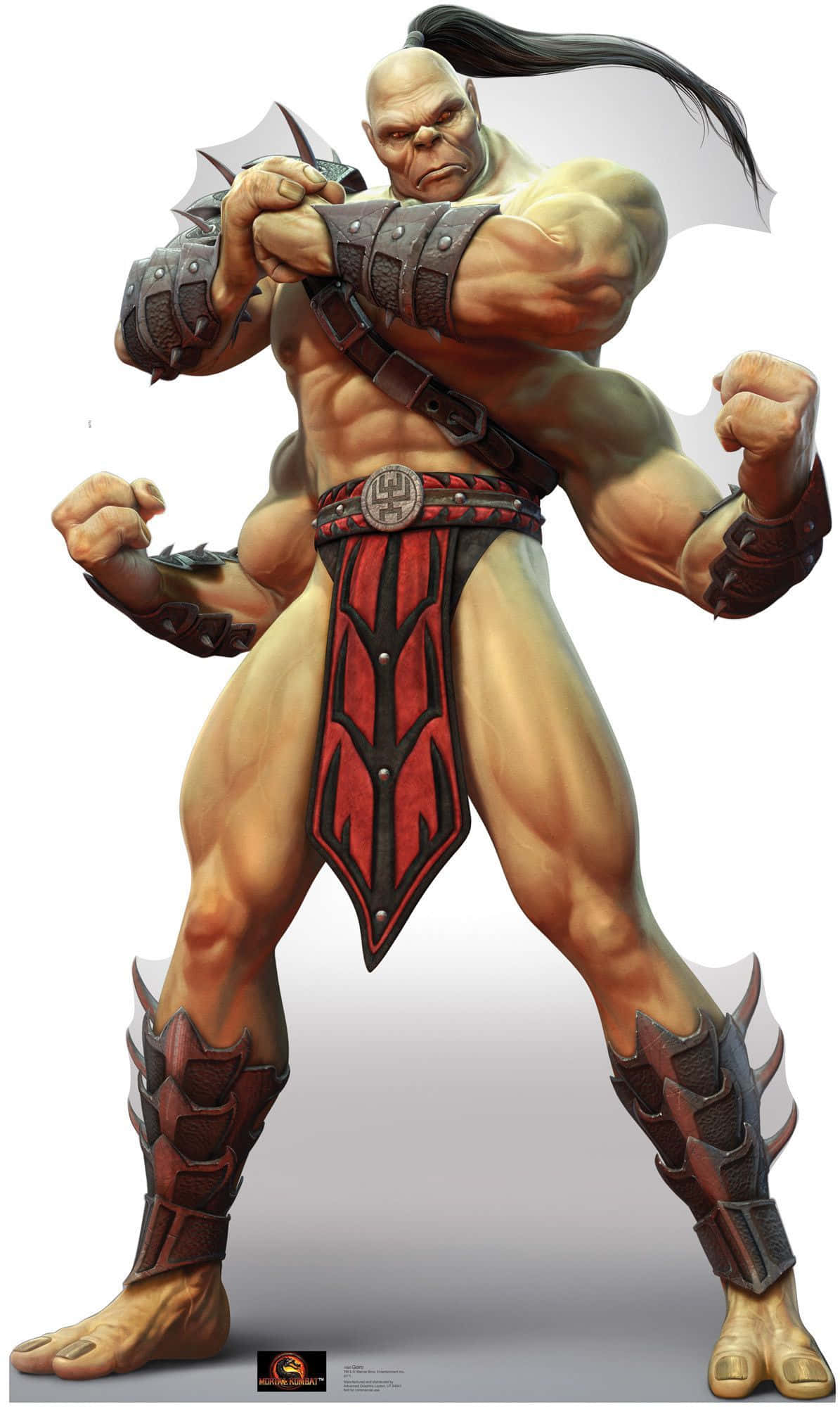 Mortal Kombat Goro 桌布 壁紙 — 一個肌肉發達、綠色皮膚、留著黑色長馬尾的戰士，身穿紅黑盔甲，擺出戰鬥姿勢。