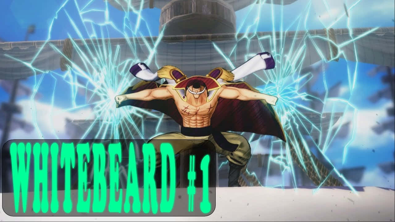 Marineford Aftermath 桌布 壁紙 — 一個肌肉發達的動漫海盜，留著白鬍子，戴著紅帽子，在戲劇性的戰鬥場景中釋放出強大的藍色閃電攻擊。