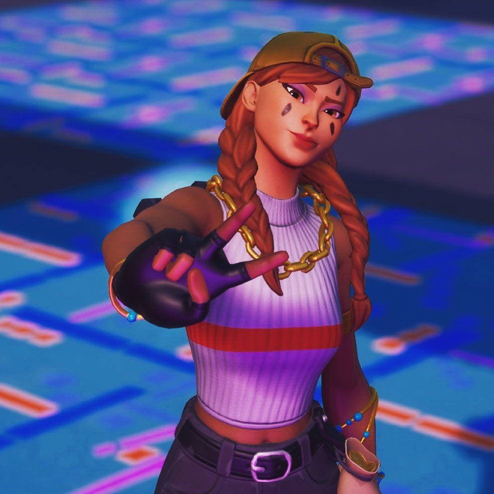 Fortnite 桌布 壁紙 — 一個自信的動畫角色，梳著辮子，戴著金鏈，在霓虹燈光下的數碼環境中擺姿勢。