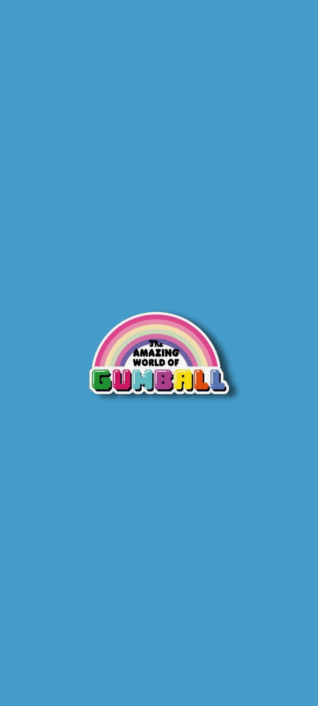 the amazing world of gumball 桌布 壁紙 — 一個色彩繽紛的卡通彩虹標誌，用於《The Amazing World of Gumball》，居中放置在純藍色背景上。