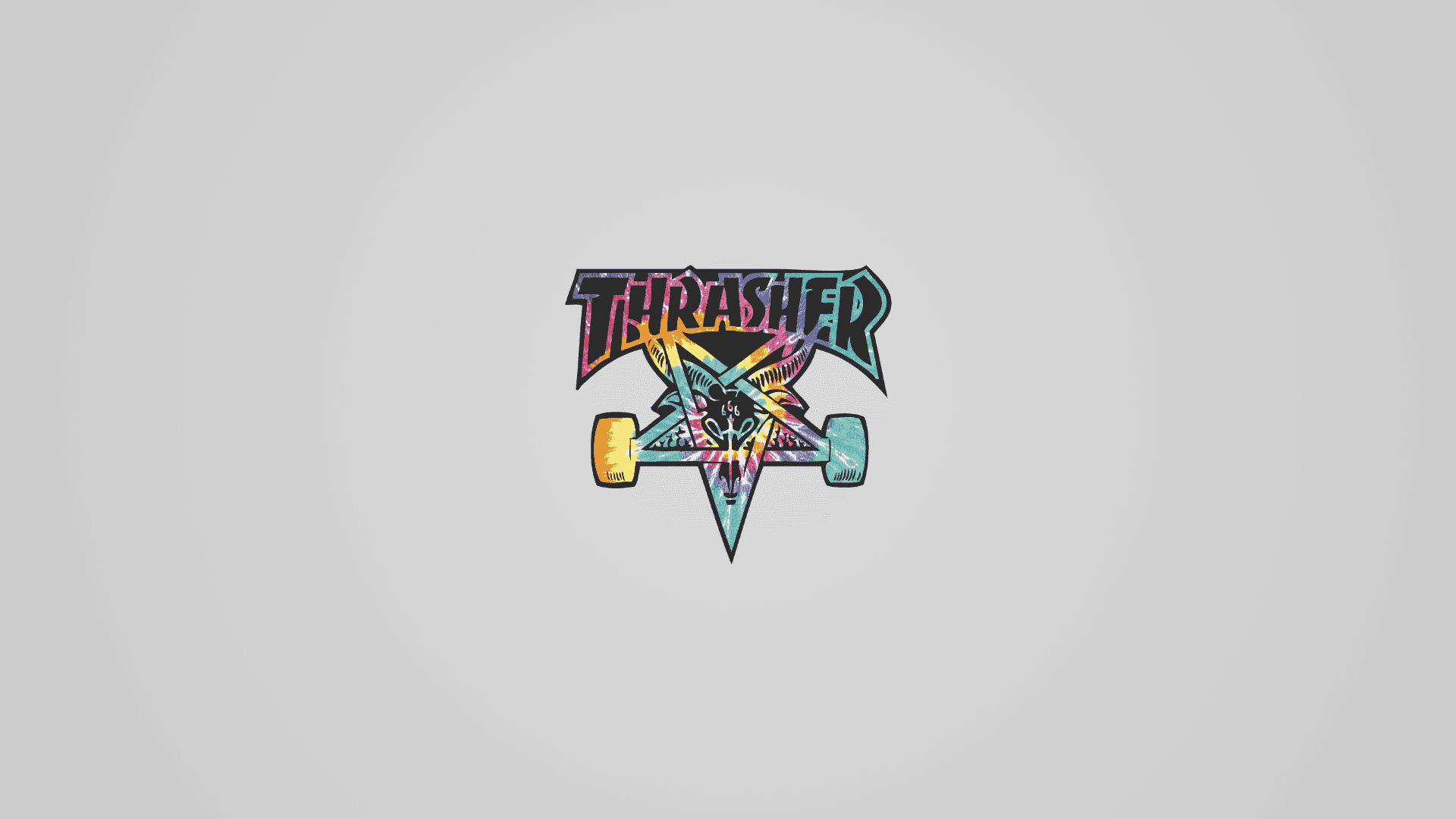 一個色彩繽紛的標誌，上面有「Thrasher」字樣 壁紙