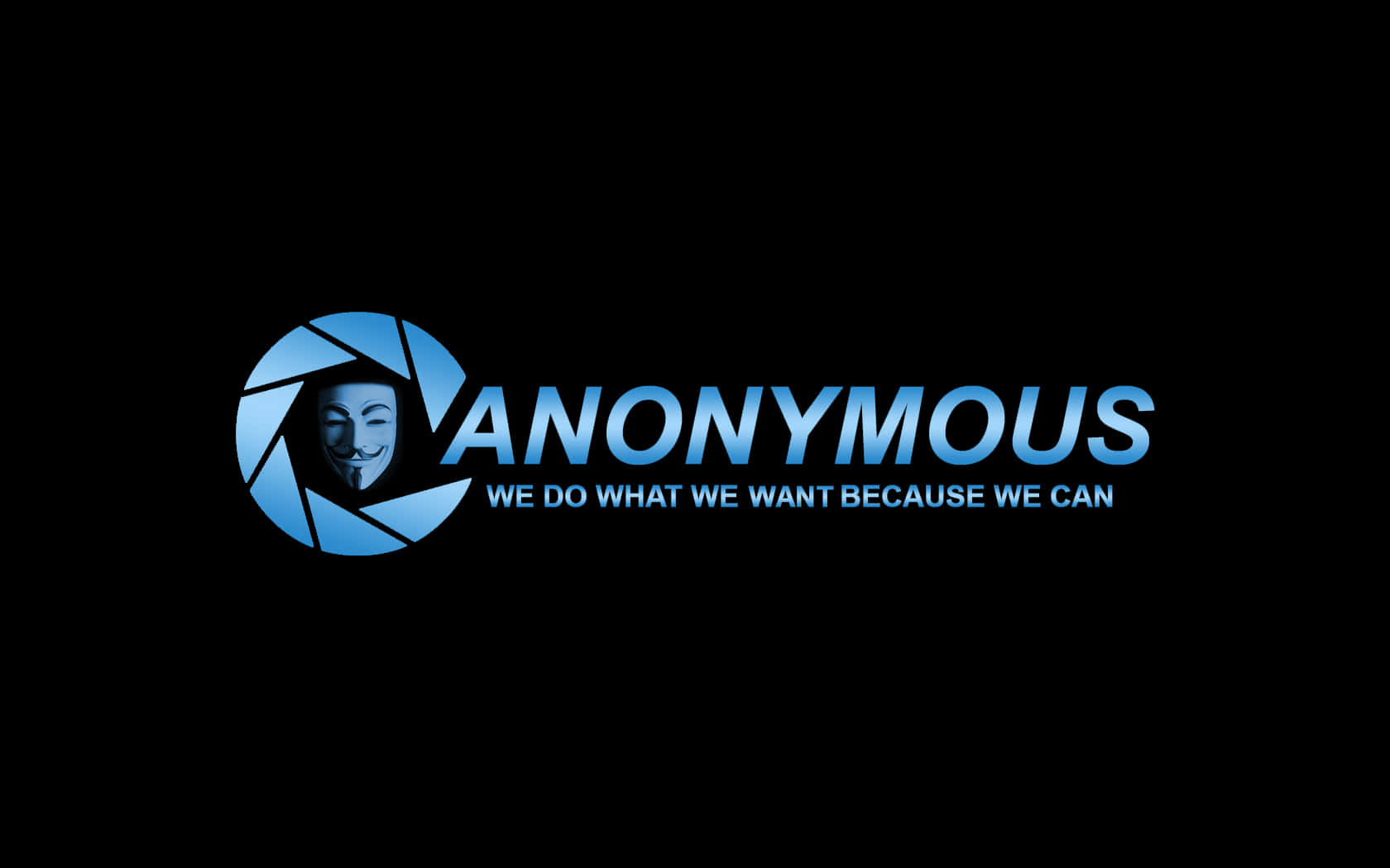 Anonymous 桌布 壁紙 — 一個藍色的Anonymous標誌，在黑色背景上的相機光圈內有一個蓋伊·福克斯面具。