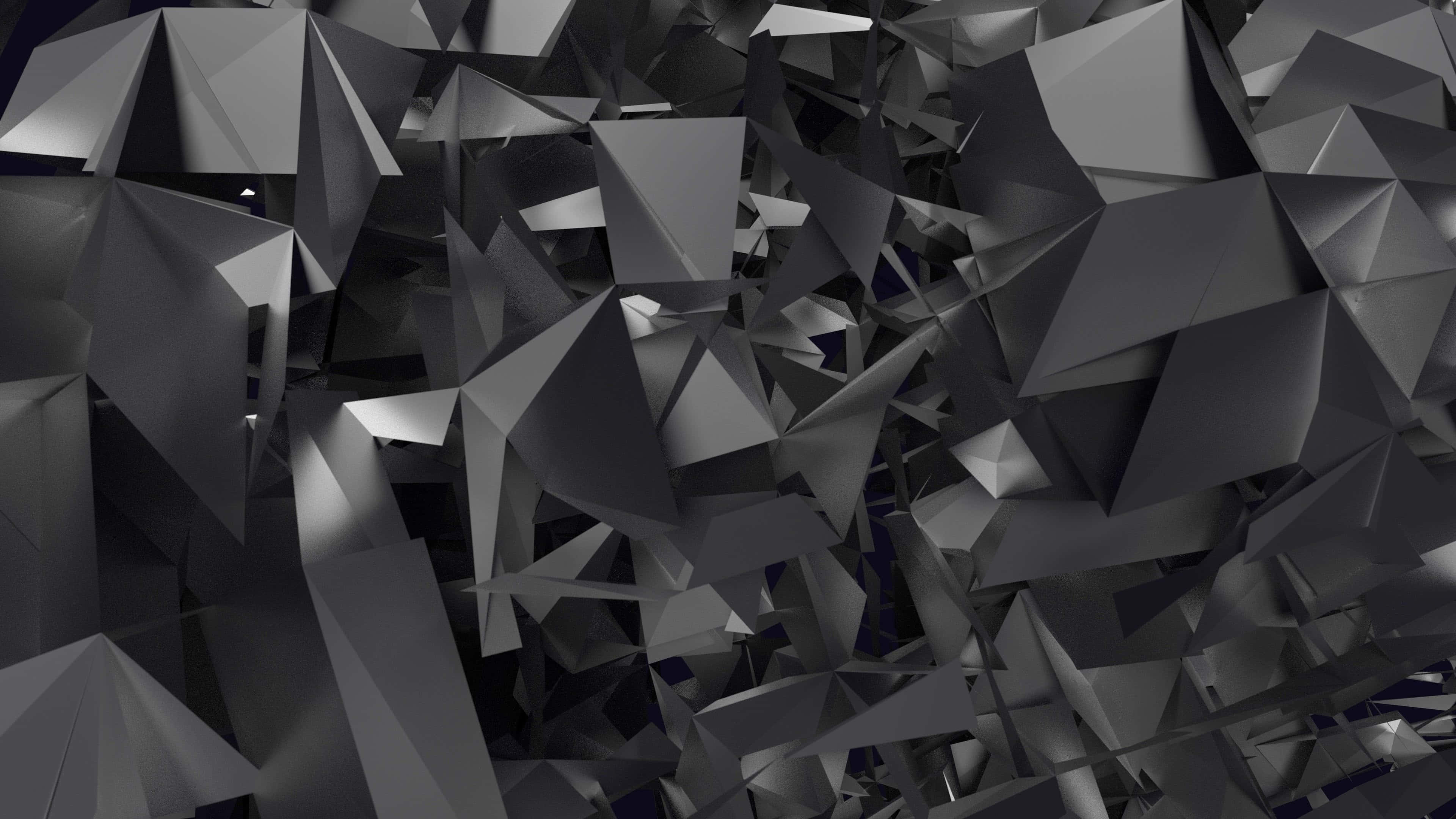 Dark Abstract Art 桌布 壁紙 — 一個複雜的抽象圖案，由相互鎖定的灰色幾何形狀組成，具有銳利的邊緣和柔和的光線。