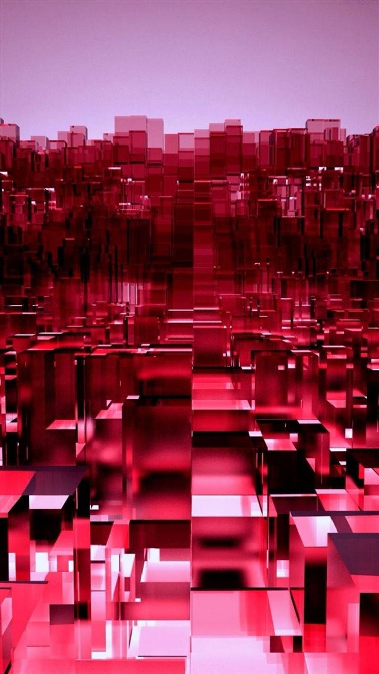紫色天空下由發光紅色立方體組成的未來城市 — 粉紅色 iPhone 壁紙