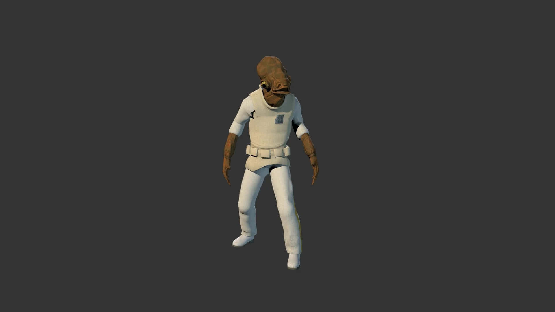 Admiral Ackbar 桌布 壁紙 — 一個身穿白色制服、以3D渲染的外星人，在純深灰色背景中央站立。