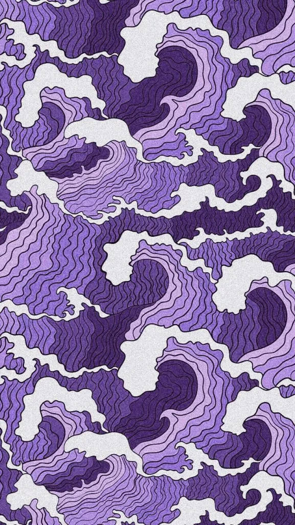 藝術 桌布 壁紙 — 一個迷人的抽象圖案，由流動的紫色波浪和白色輪廓組成，背景帶有紋理。
