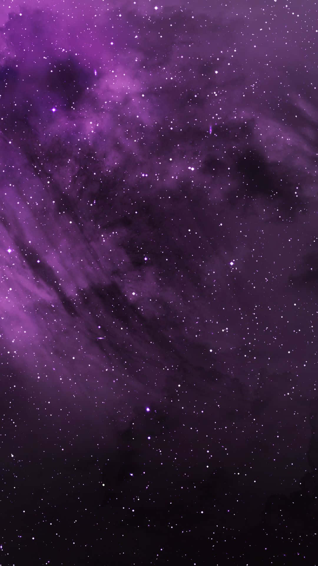 Purple Phone 桌布 壁紙 — 一個迷人的深紫色星雲在黑暗的宇宙背景下與閃爍的星星一起旋轉。