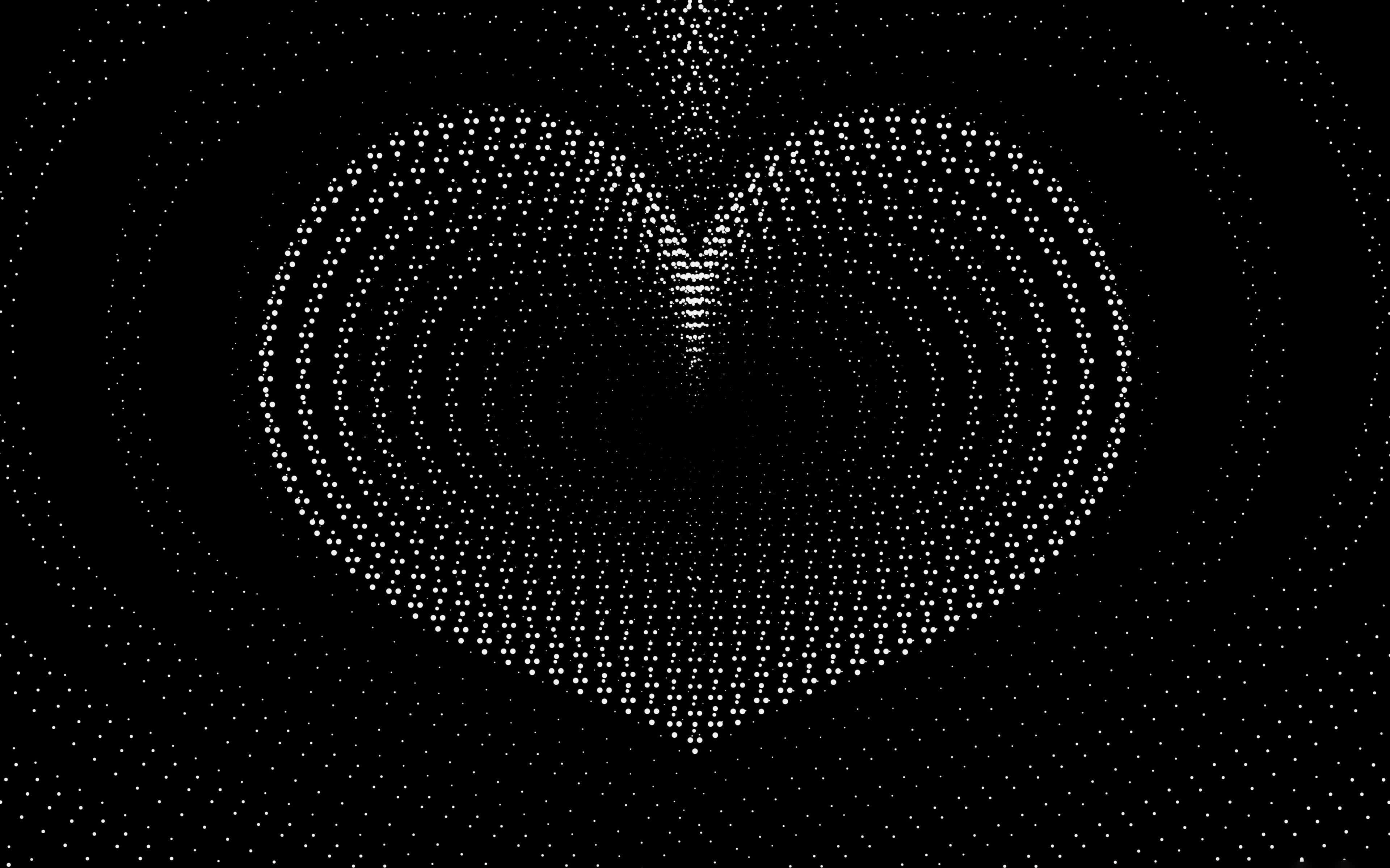 Aesthetic Black Heart 桌布 壁紙 — 一個迷人的黑白抽象圖案，由從中心點向外輻射的同心點狀環組成。