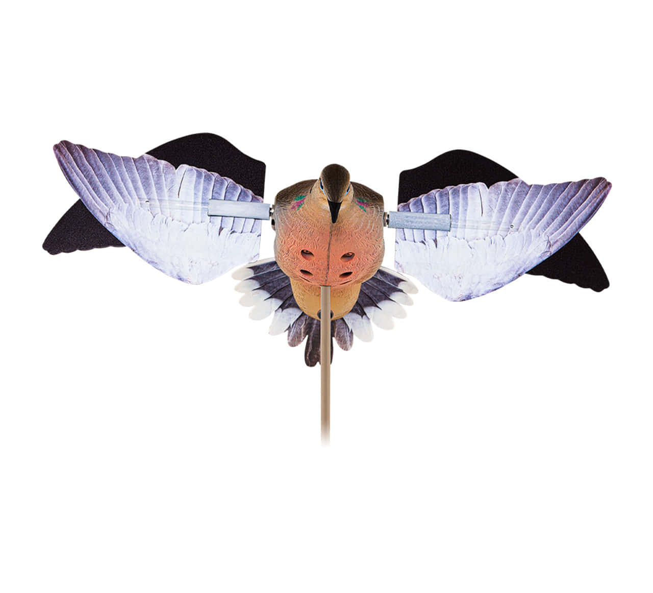 Dove Wings 桌布 壁紙 — 一個逼真的鴿子誘餌，翅膀展開，安裝在棍子上，背景為純白色。