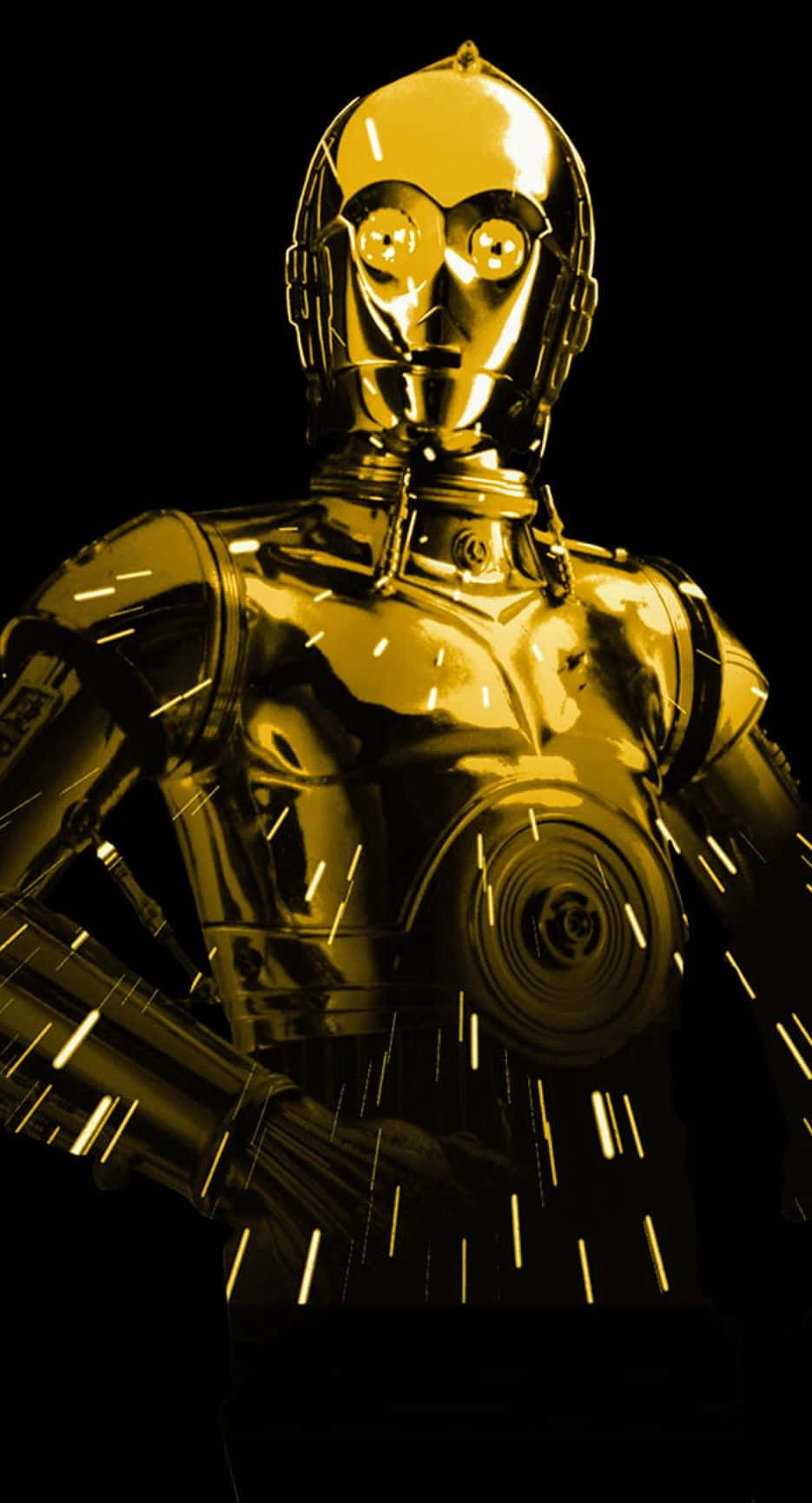 C-3po 桌布 壁紙 — 一個金色機械人站在黑色背景前，發光的火花在其金屬形體周圍飛舞。
