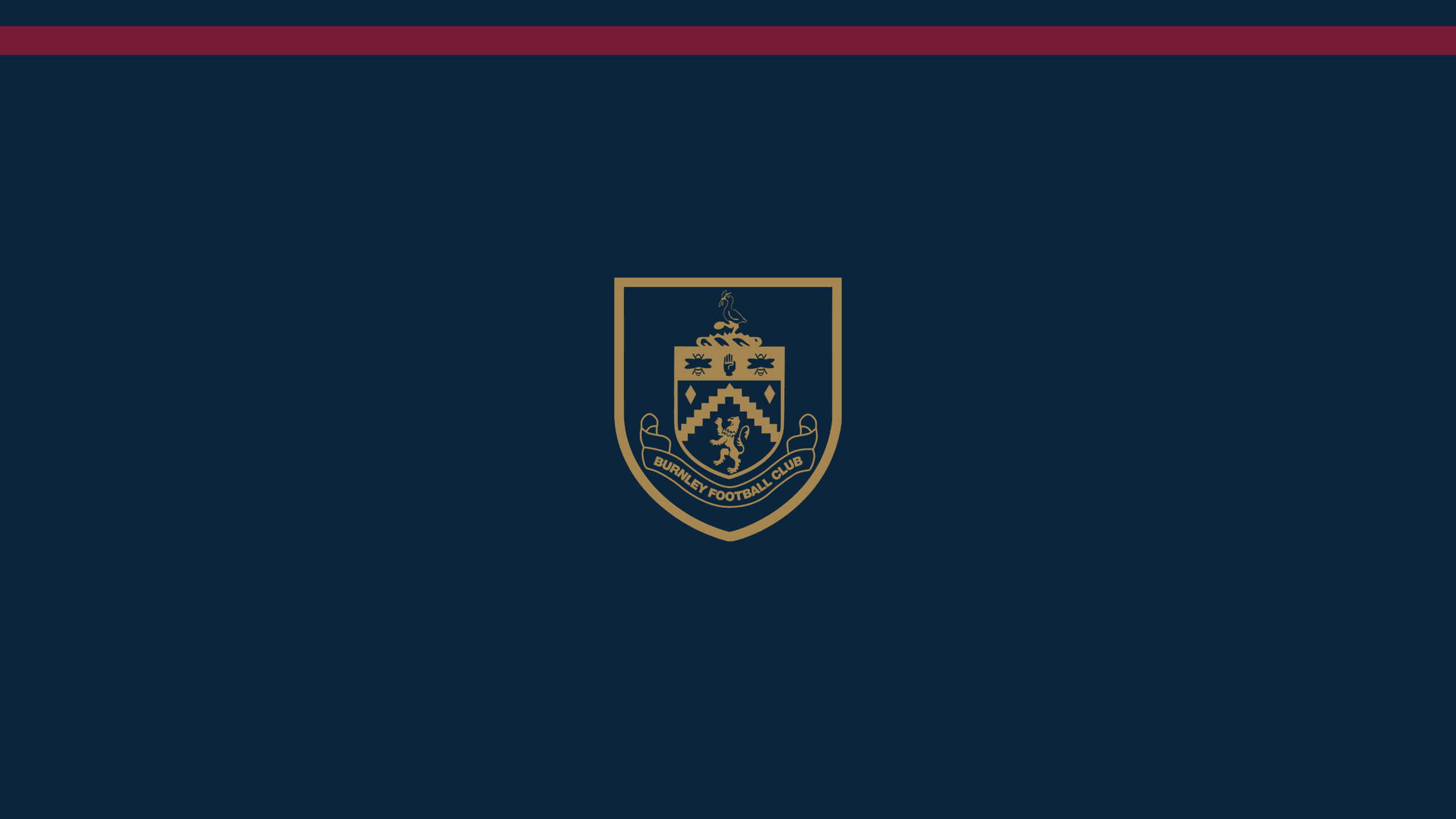 Burnley Fc 桌布 壁紙 — 一個金色的般尼足球會徽章置於深藍色背景中央，頂部有一條栗色條紋。