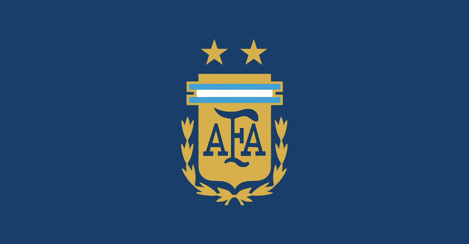 Argentina 桌布 壁紙 — 一個金色阿根廷足球協會徽章，中央有兩顆星和月桂花環，置於深藍色背景上。