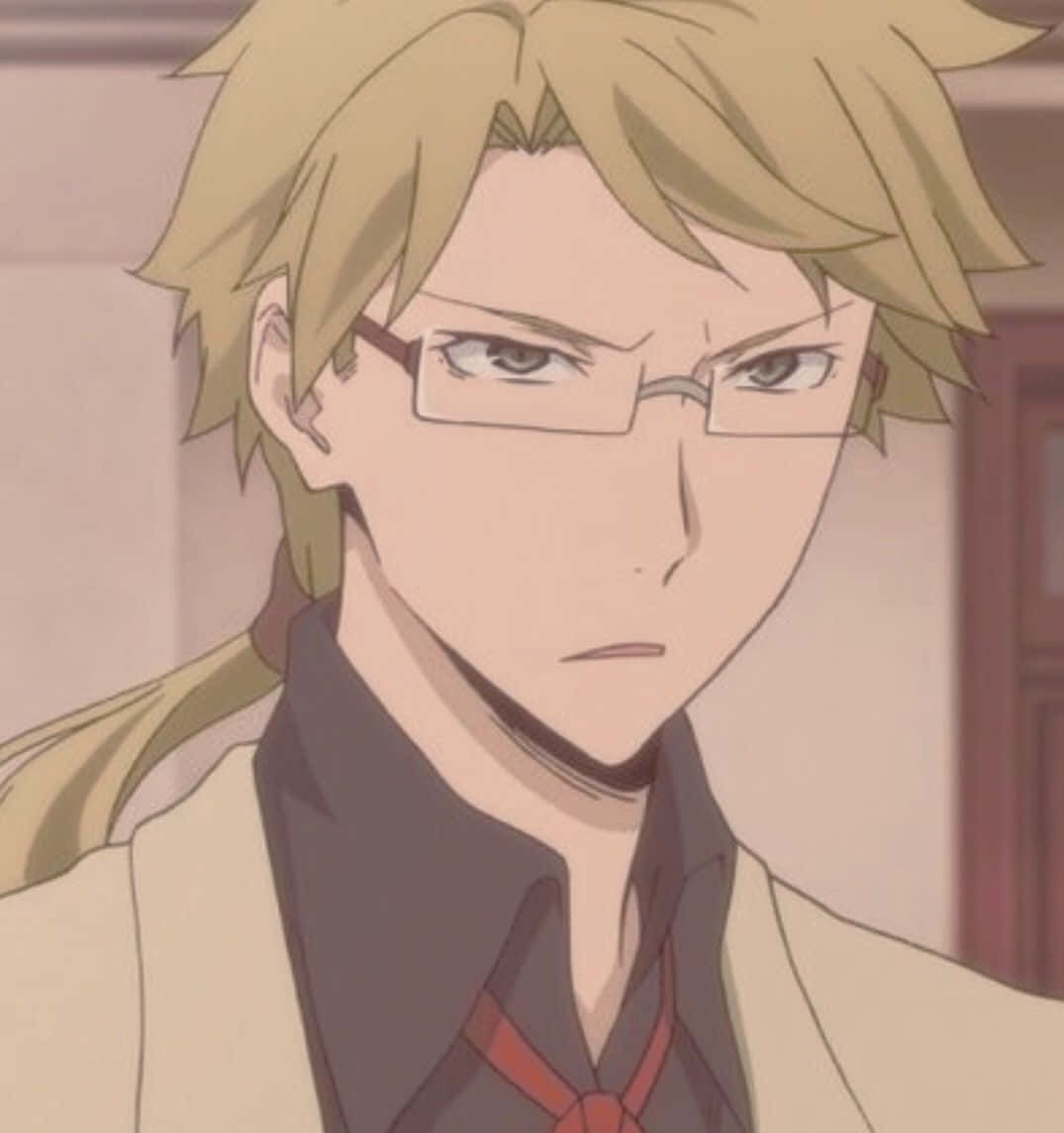 Kunikida 桌布 壁紙 — 一個金髮戴眼鏡的動畫男性角色的特寫，穿著米色外套，內搭深色襯衫和紅色領帶。