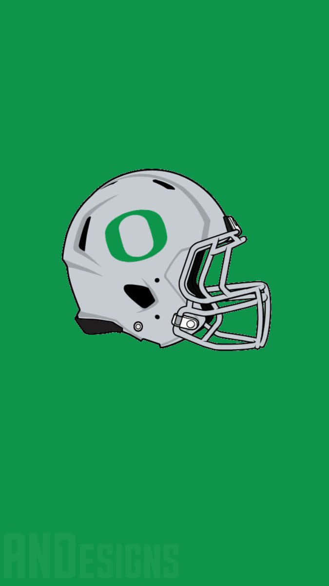 Oregon Ducks 桌布 壁紙 — 一個銀色美式足球頭盔，中央有一個綠色 'O' 標誌，背景為純綠色。