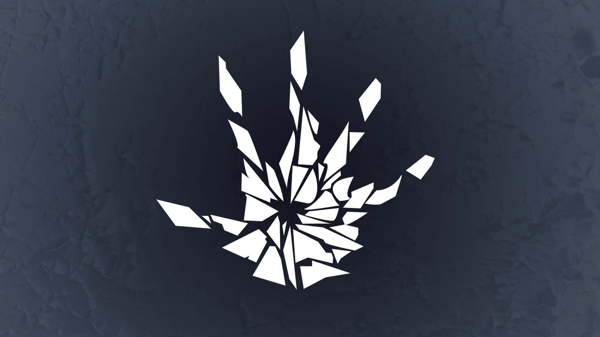 Frostbite 桌布 壁紙 — 一個銳利的白色碎裂玻璃圖案從中心點向帶有紋理的深藍色背景輻射開來。