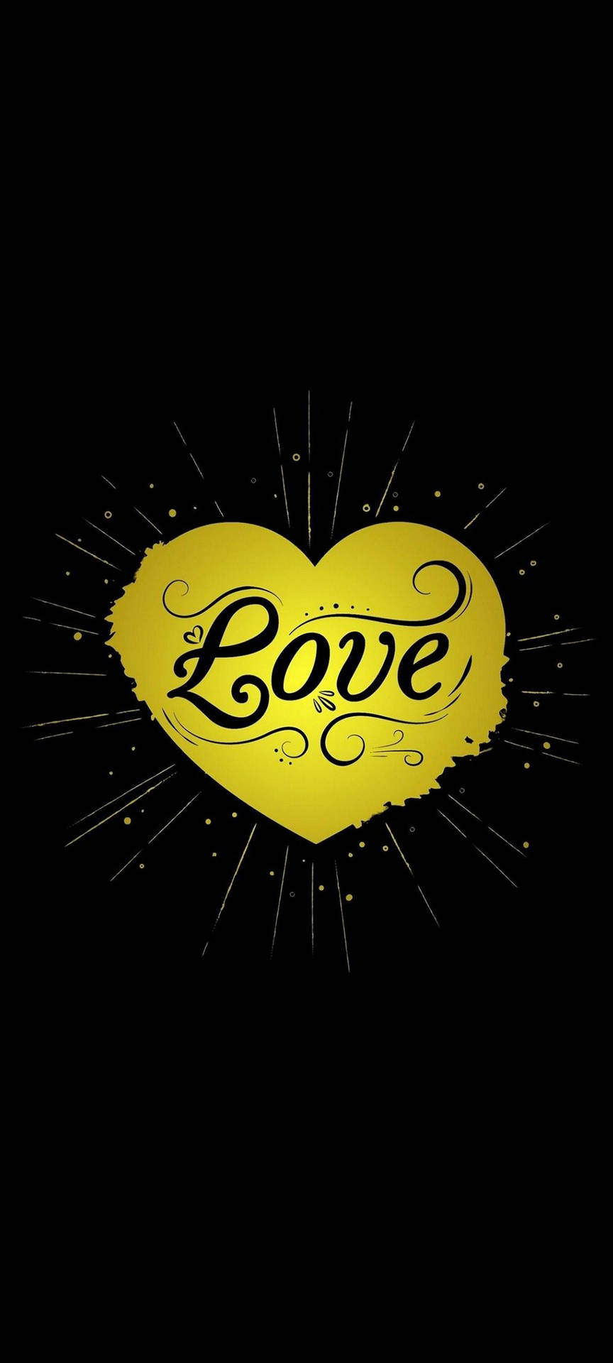 一個發光的金色心形，上面有「Love」字樣，背景為黑色。