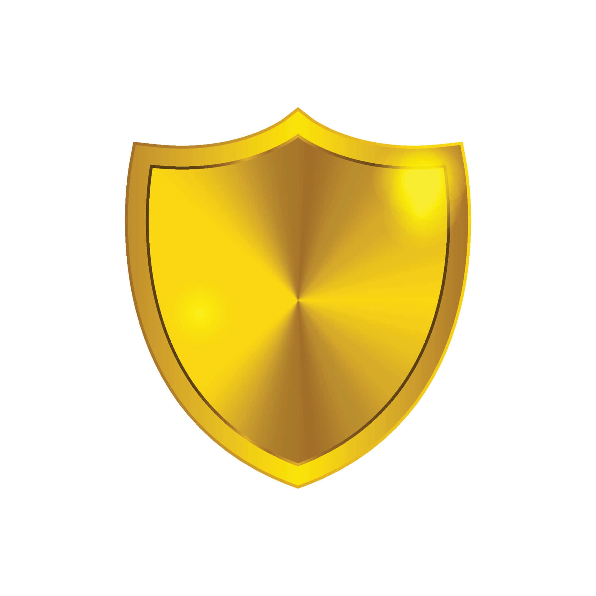 shield 桌布 壁紙 — 一個閃閃發光的金色盾牌，帶有金屬放射漸變和微妙的高光，背景為純白色。