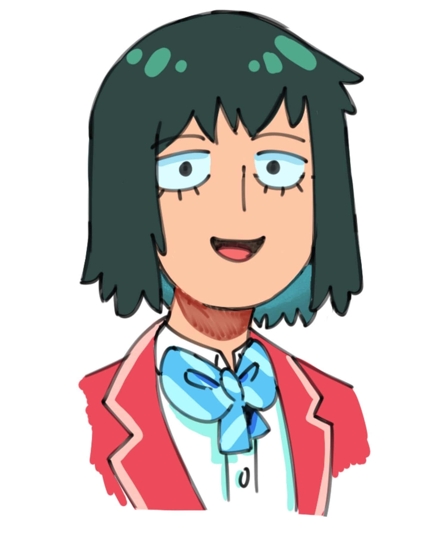 Tome Kurata 桌布 壁紙 — 一個開心的動漫女孩，深色頭髮，藍色眼睛，穿著紅色外套和藍色蝴蝶結領帶。