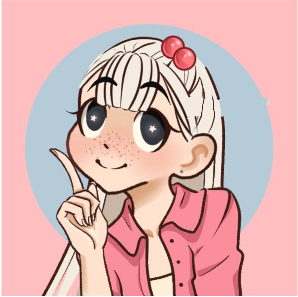 白髮粉紅蝴蝶結的動漫女孩微笑著若有所思地指著手指。 — Preppy 美學 GIF 壁紙