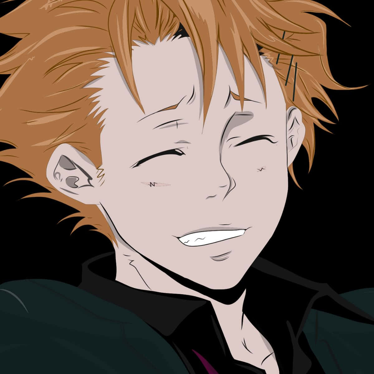 Shusei Kagari 桌布 壁紙 — 一個開心的動畫男孩，擁有尖刺的橙色頭髮和燦爛的笑容，背景為黑色。