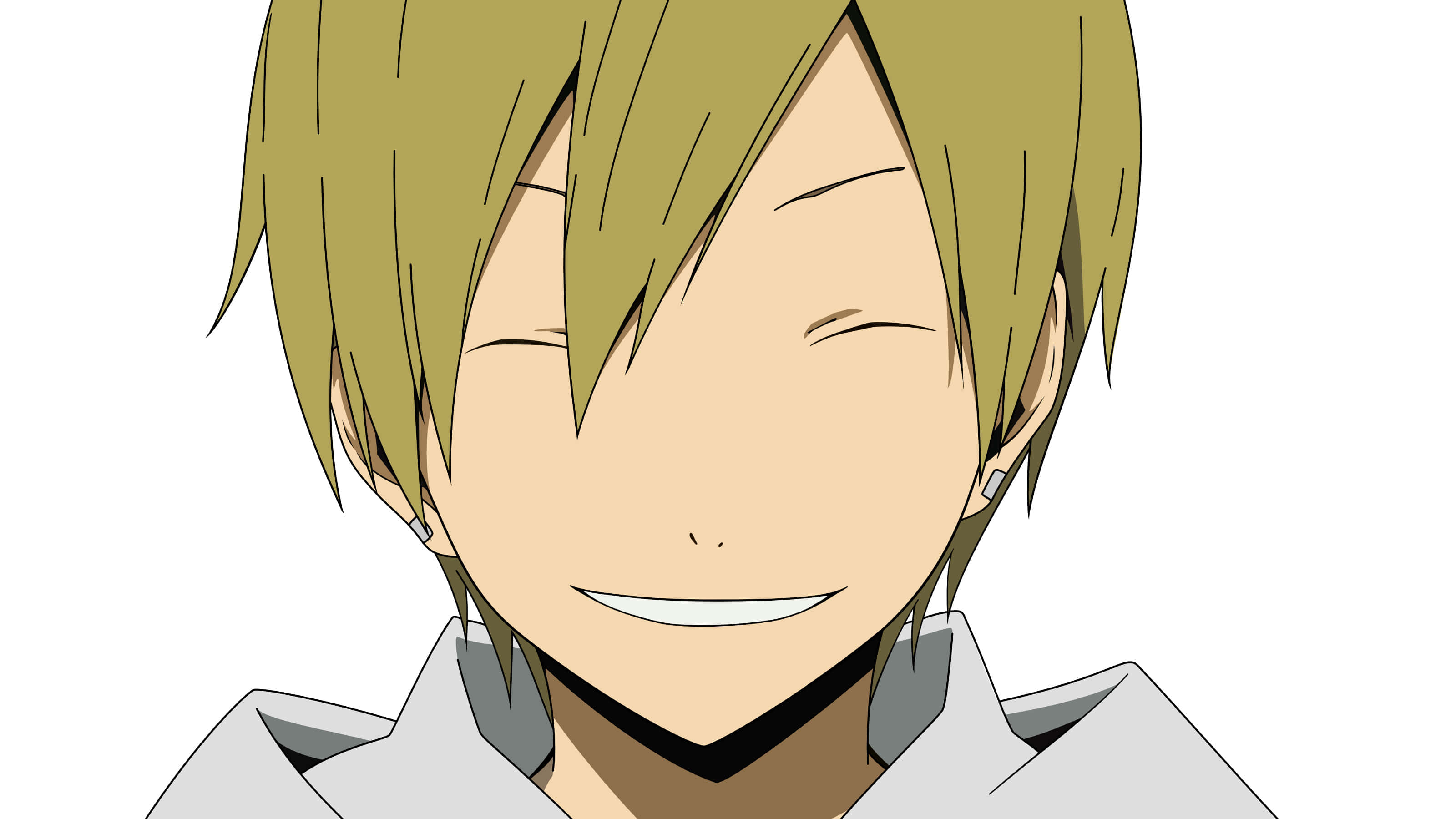 Masaomi Kida 桌布 壁紙 — 一個開心的動畫男孩，金髮，在純白背景上露出燦爛的笑容。