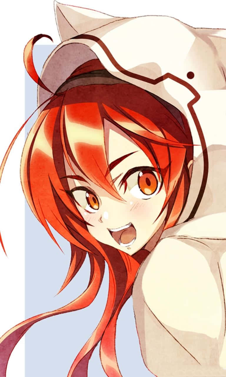 Mushoku Tensei 桌布 壁紙 — 一個開朗的動漫女孩，擁有火紅的頭髮和貓耳朵，從白色枕頭後面探出頭來，露出燦爛的笑容。