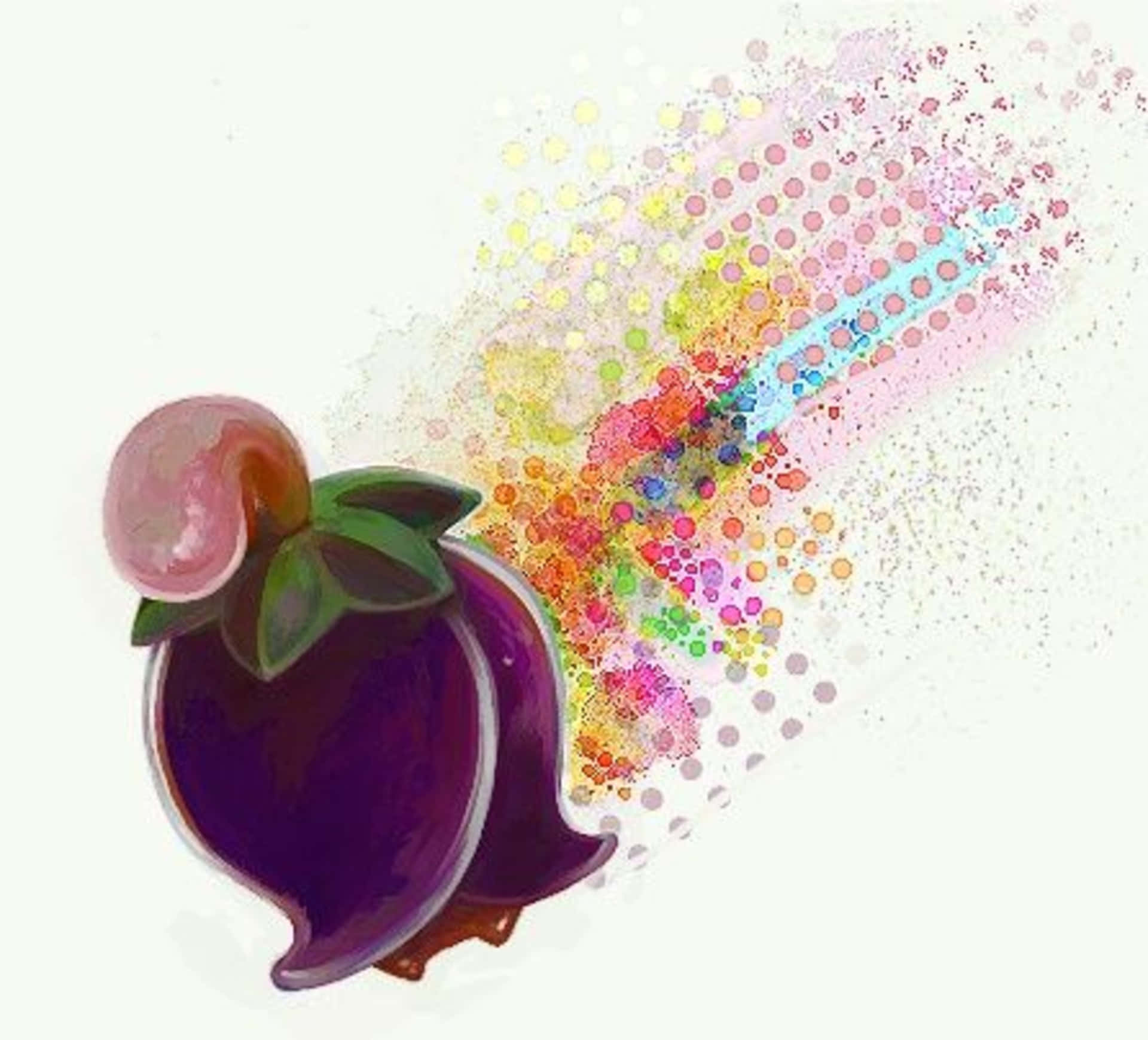 一個紫色水果爆發出彩色點。