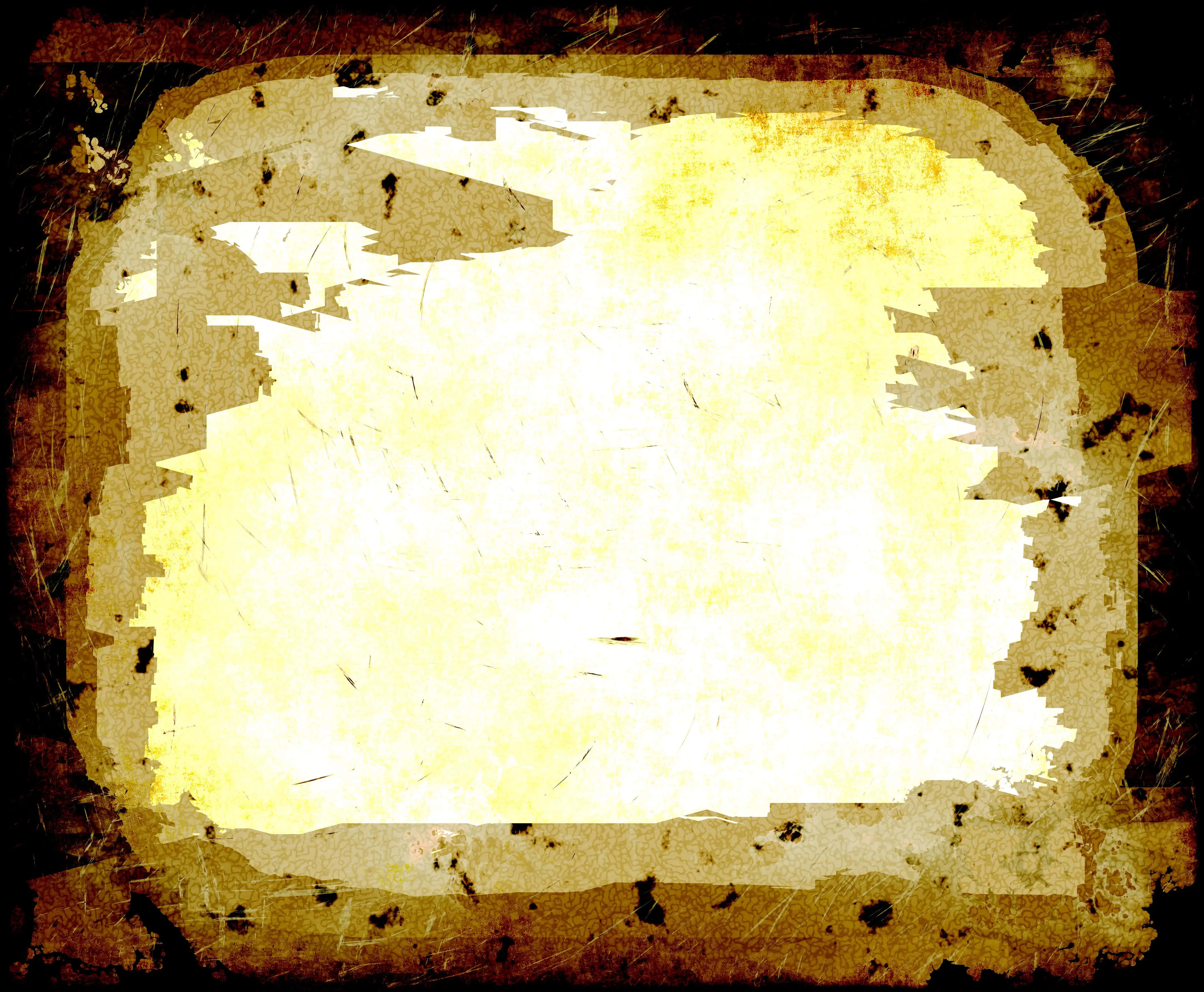 Yellow Grunge 桌布 壁紙 — 一個風化的復古框架，帶有剝落的黃色紙張和深色紋理邊框。