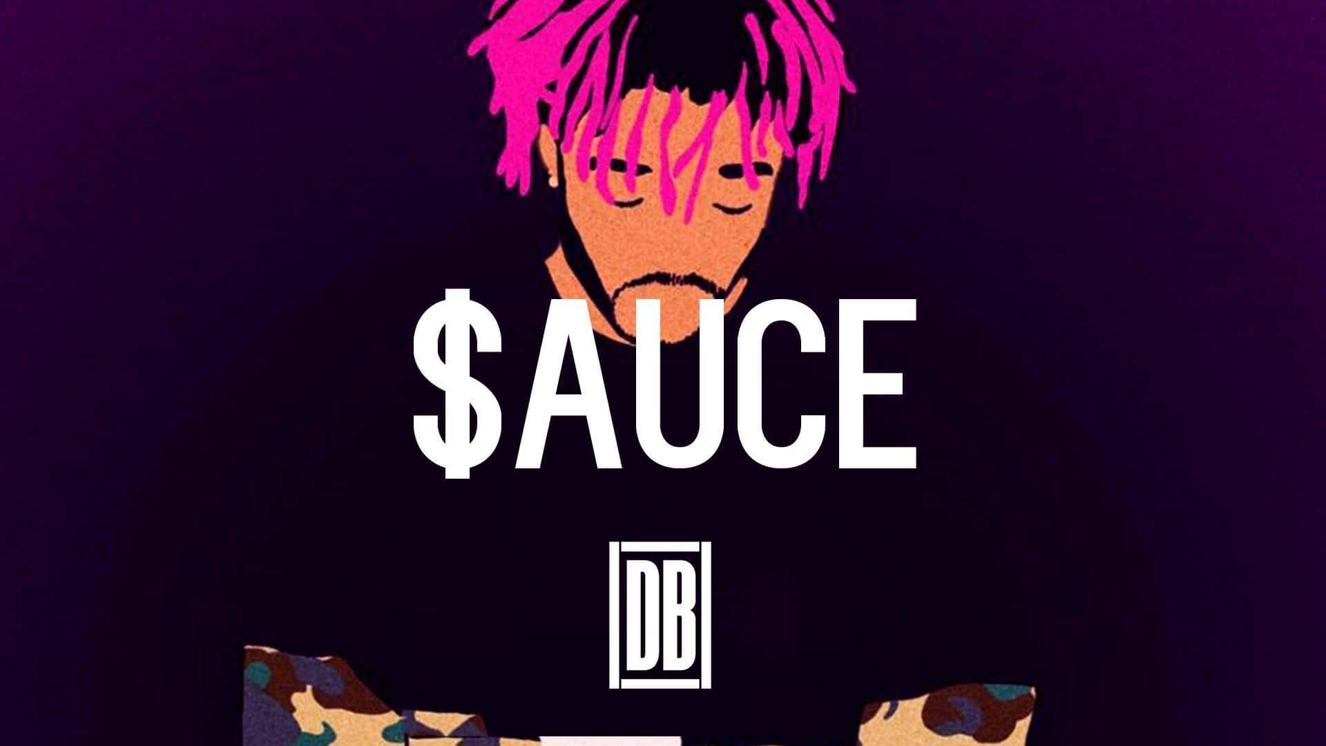 Lil Uzi Vert 桌布 壁紙 — 一個風格化插圖，描繪一位粉紅色頭髮、閉著眼睛的人物，背景為深紫色，並有粗體白色文字寫著 $AUCE。