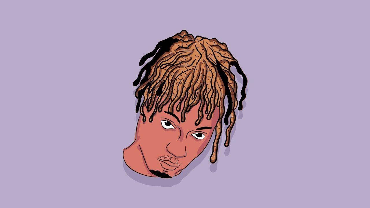 Juice WRLD 桌布 壁紙 — 一個風格化插圖，描繪一位辮子髮型的人物，背景為純薰衣草色。