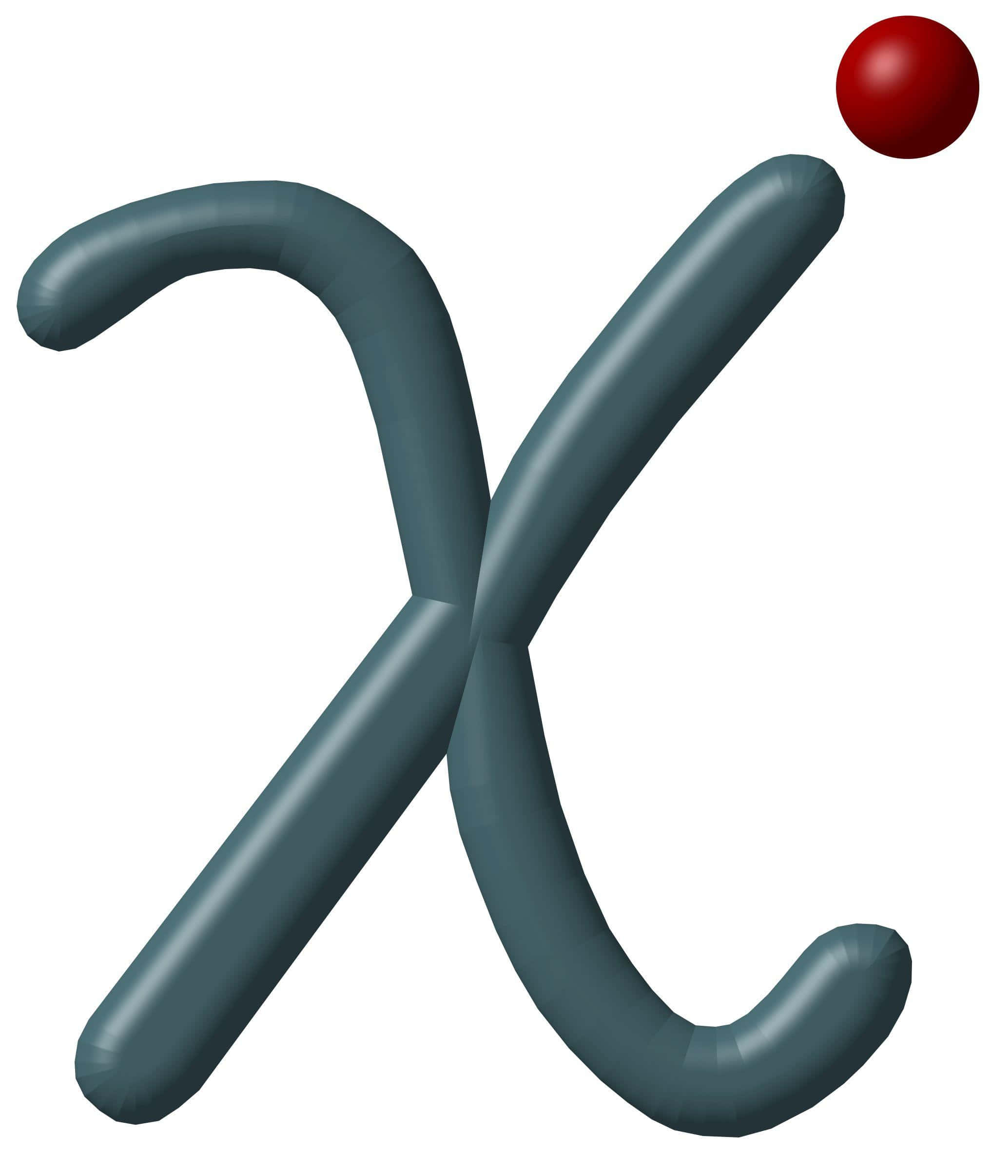 X 桌布 壁紙 — 一個風格化的3D字母X，由深藍綠色充氣管製成，頂部有一個紅色球體，背景為白色。