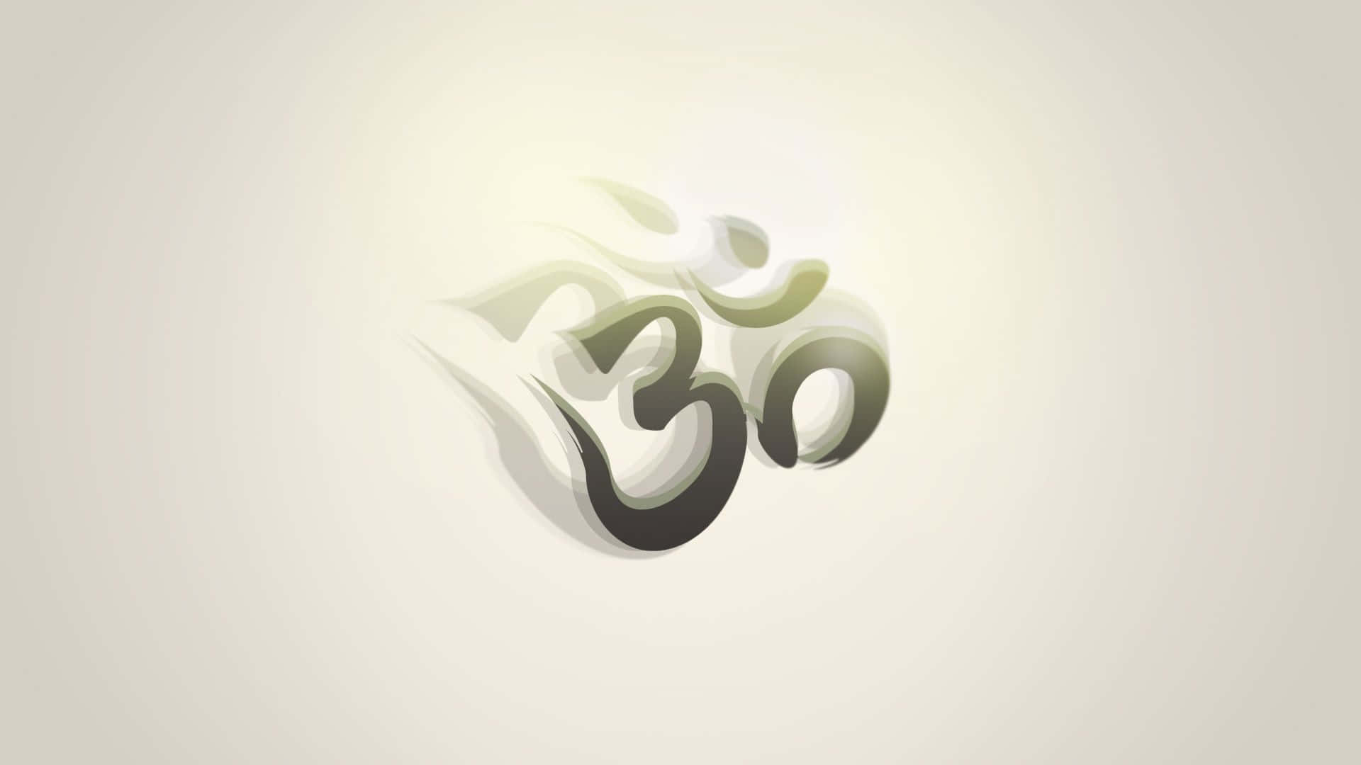 Om 桌布 壁紙 — 一個風格化的Om符號在漸變米色背景上柔和發光，帶有微妙的陰影效果。