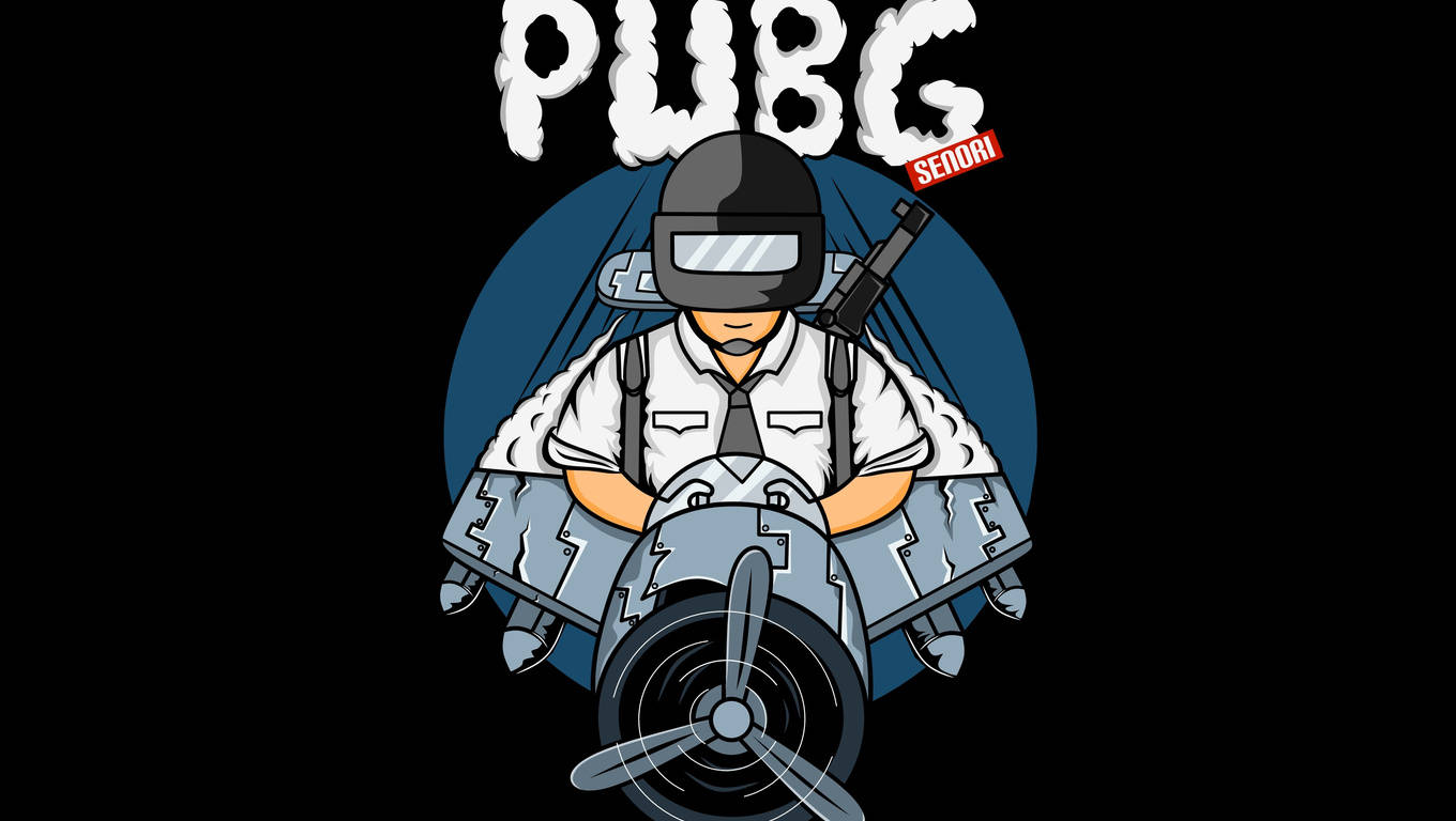 Pubg Logo 桌布 壁紙 — 一個風格化的PUBG角色戴著頭盔和領帶，在深藍色圓形背景前騎著一輛未來風格的電單車。