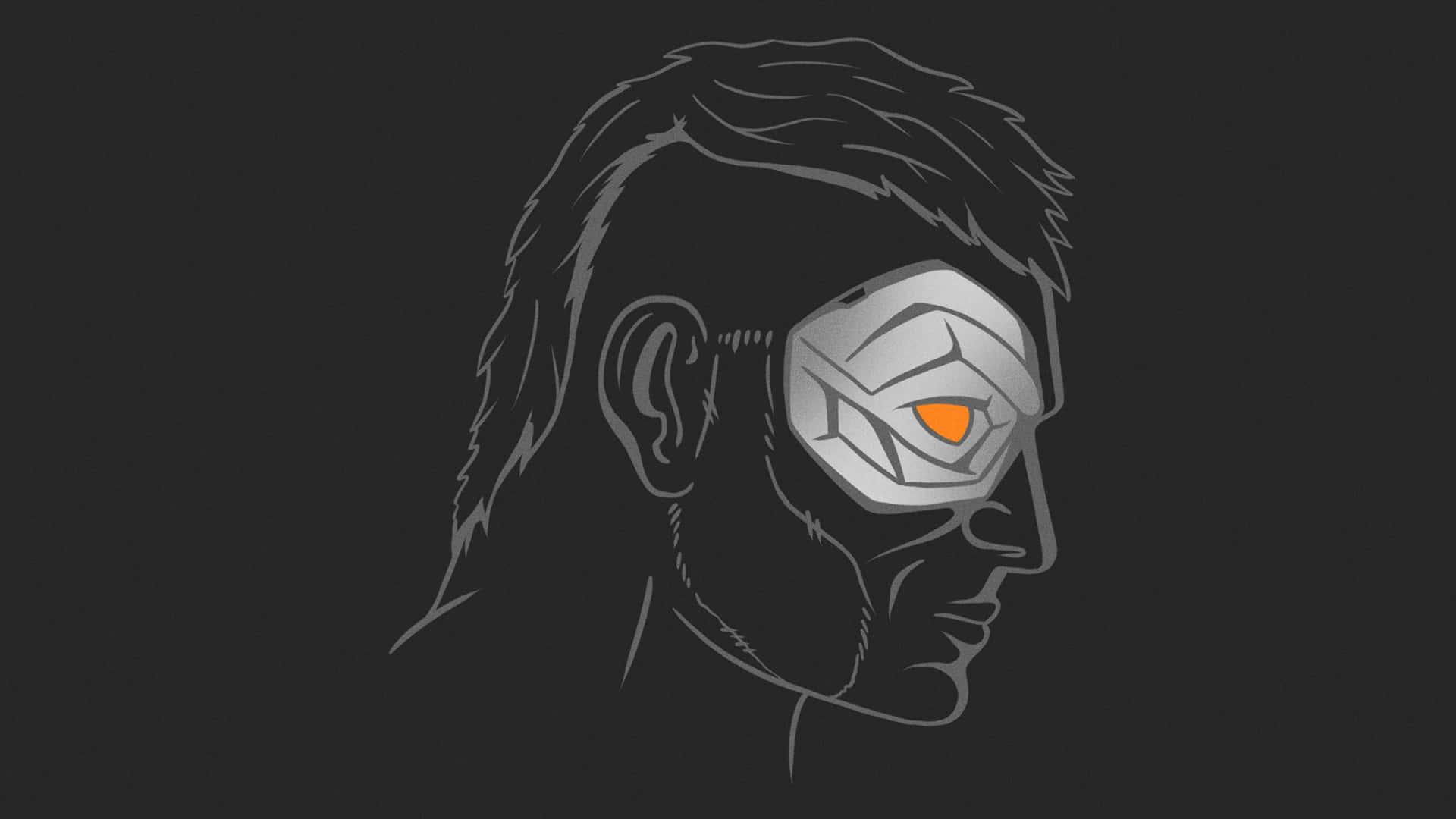 Mortal Kombat Kano 桌布 壁紙 — 一個風格化的側面輪廓，人物擁有一隻在黑暗背景中發出橙色光芒的電子眼。