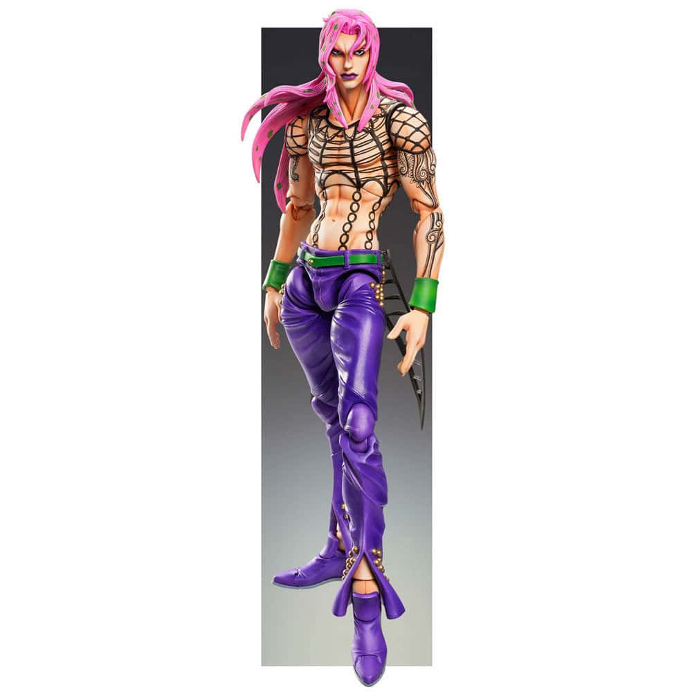 Jojo's Bizarre Adventure Diavolo 桌布 壁紙 — 一個風格化的動漫人物，粉紅色頭髮和紫色褲子，自信地站在純灰色背景前。