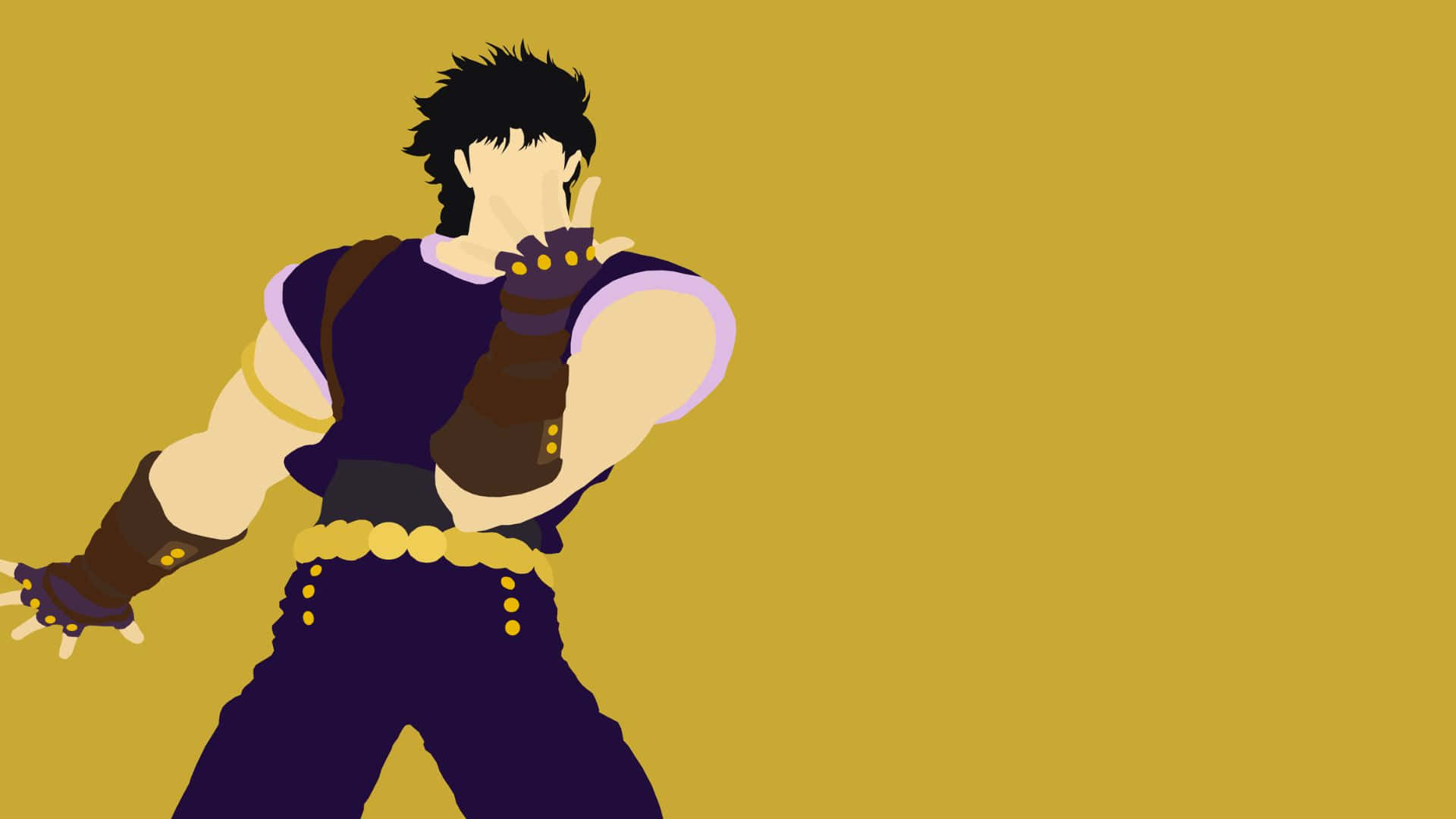 Jonathan Joestar 桌布 壁紙 — 一個風格化的動漫戰士穿著紫色裝備，在純芥末黃色背景上擺出動態姿勢。