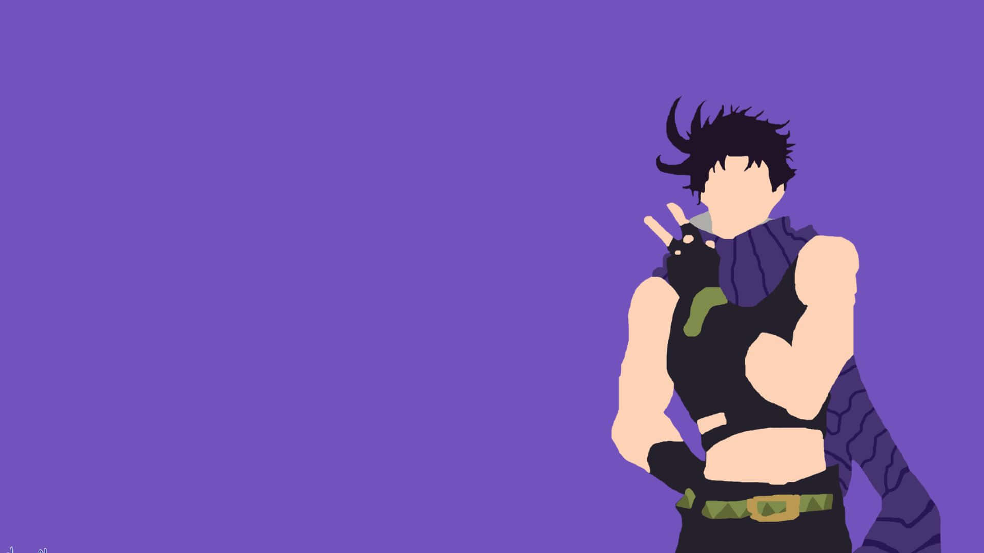 joseph joestar 桌布 壁紙 — 一個風格化的動漫角色，擁有尖刺黑髮和紫色圍巾，在純紫色背景前自信地擺姿勢。