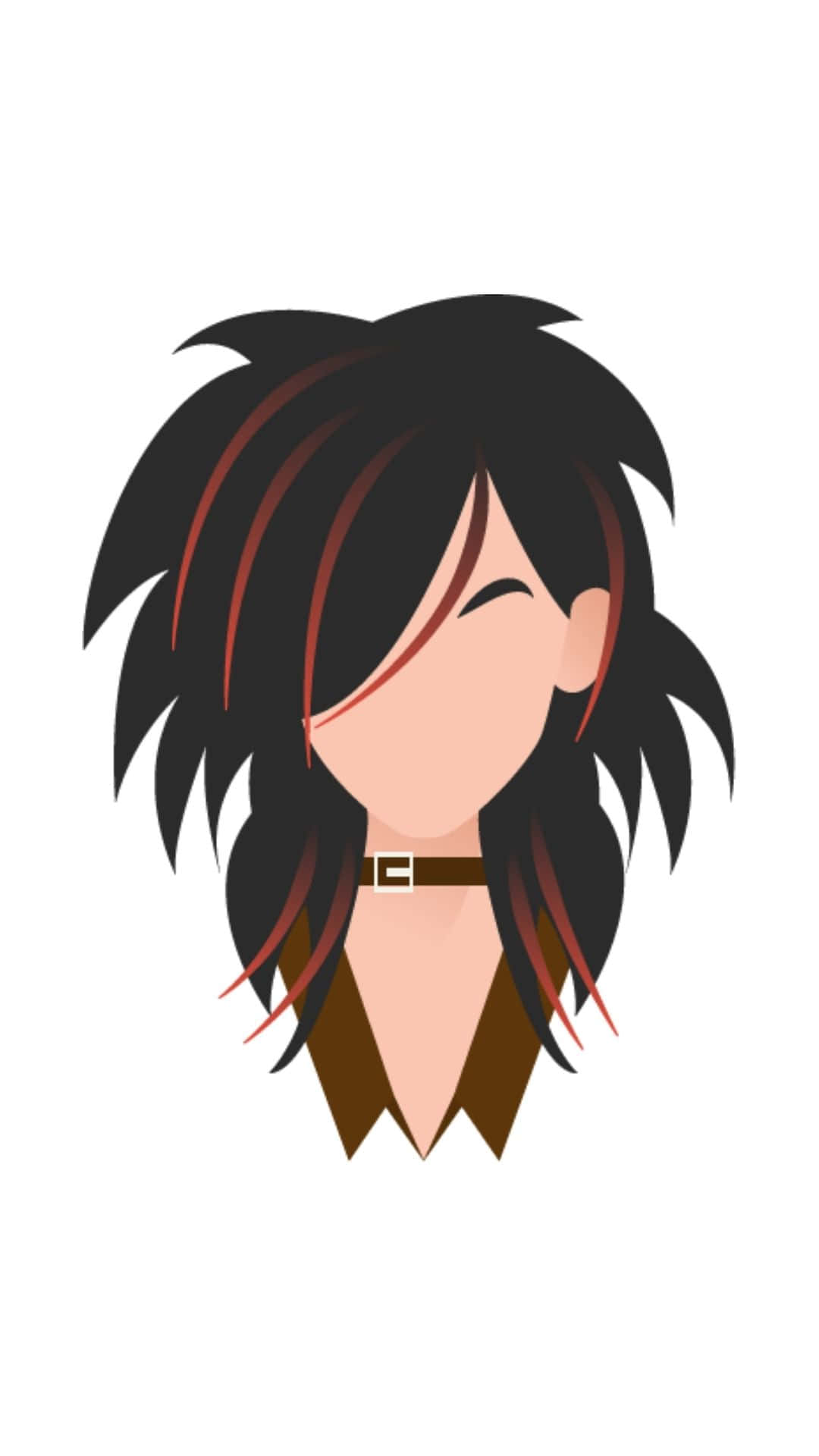 Cute Emo 桌布 壁紙 — 一個風格化的動漫角色，擁有帶紅色條紋的尖刺黑髮和棕色頸鍊，背景為純白色。