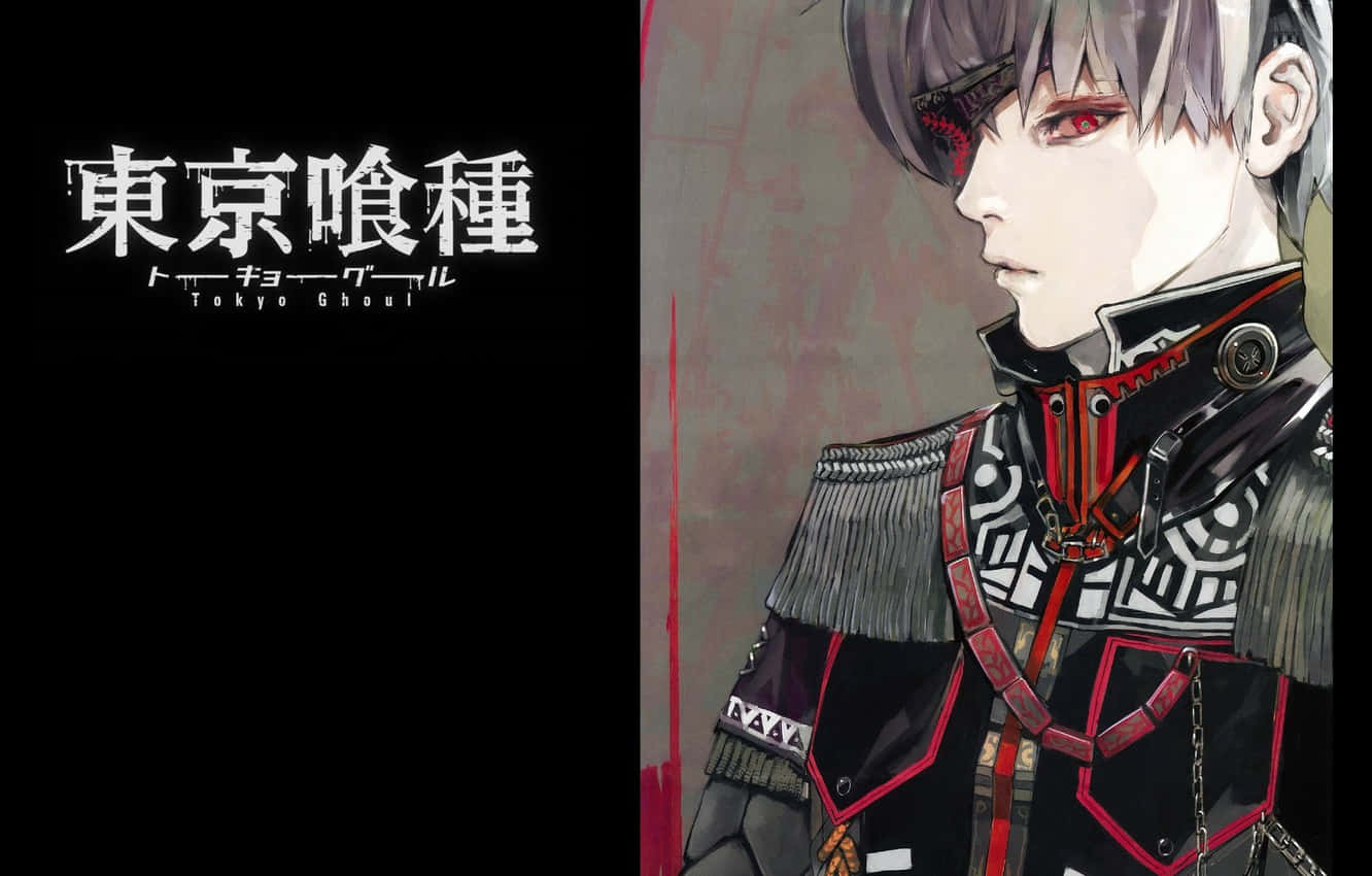 Sui Ishida 桌布 壁紙 — 一個風格化的動漫角色，灰色頭髮，紅色眼睛，穿著複雜的黑紅制服，背景柔和。