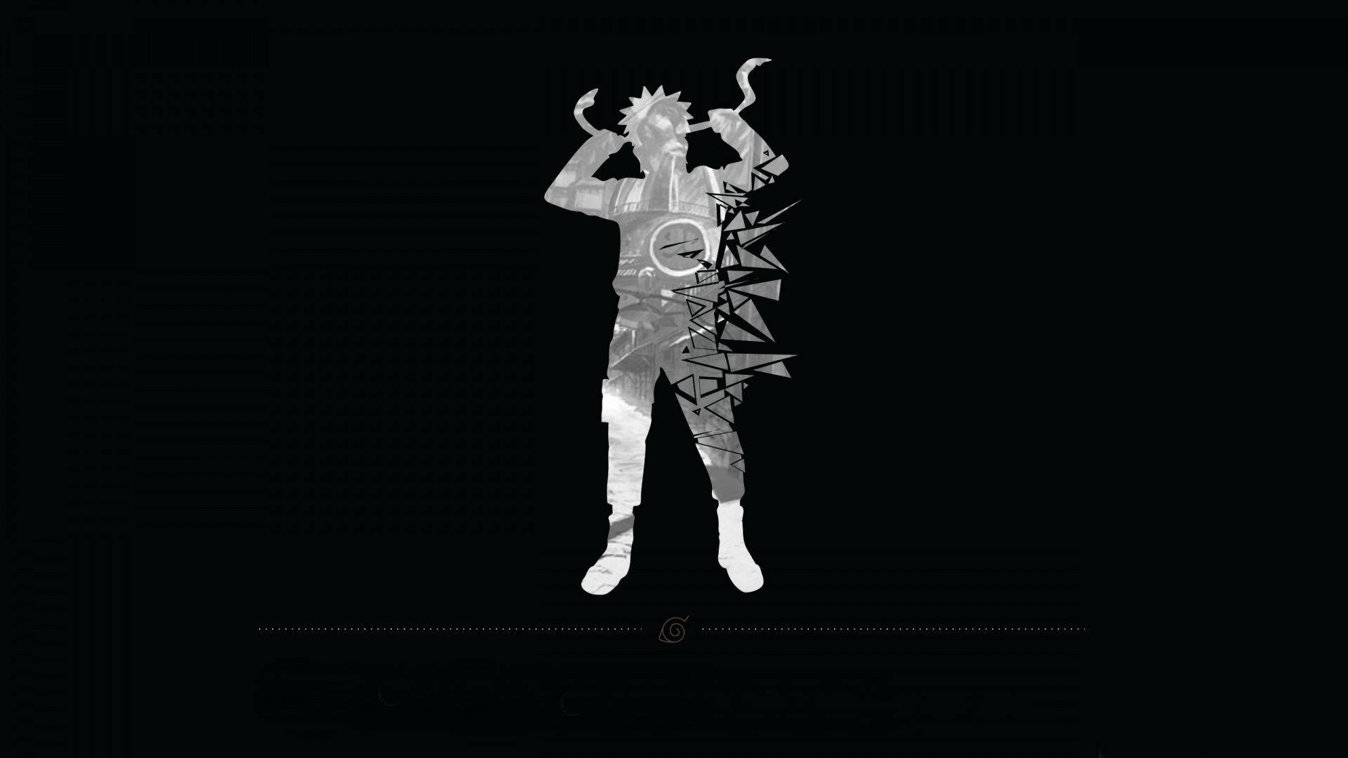 Uzumaki Clan 桌布 壁紙 — 一個風格化的動漫角色剪影，帶有尖刺頭髮和動態姿勢，背景為深色並帶有幾何碎片。