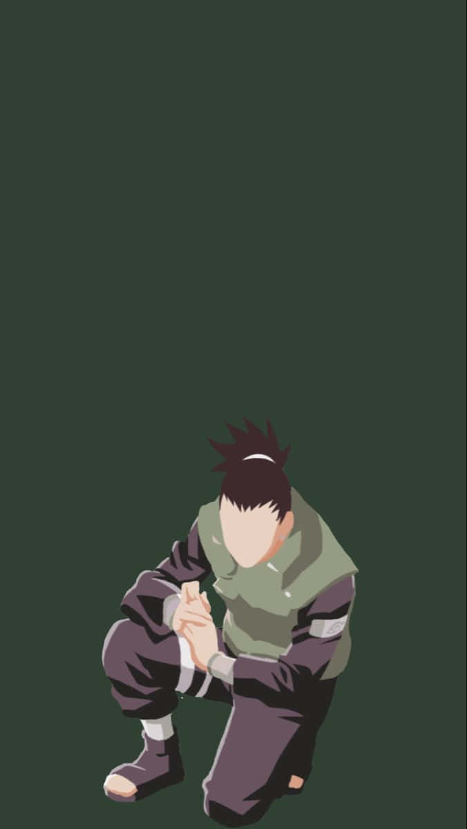 “Shikamaru Aesthetic - Beauty Amidst Nature” 壁紙 — 一個風格化的動漫角色在深綠色背景上跪著，雙手合十，低著頭。