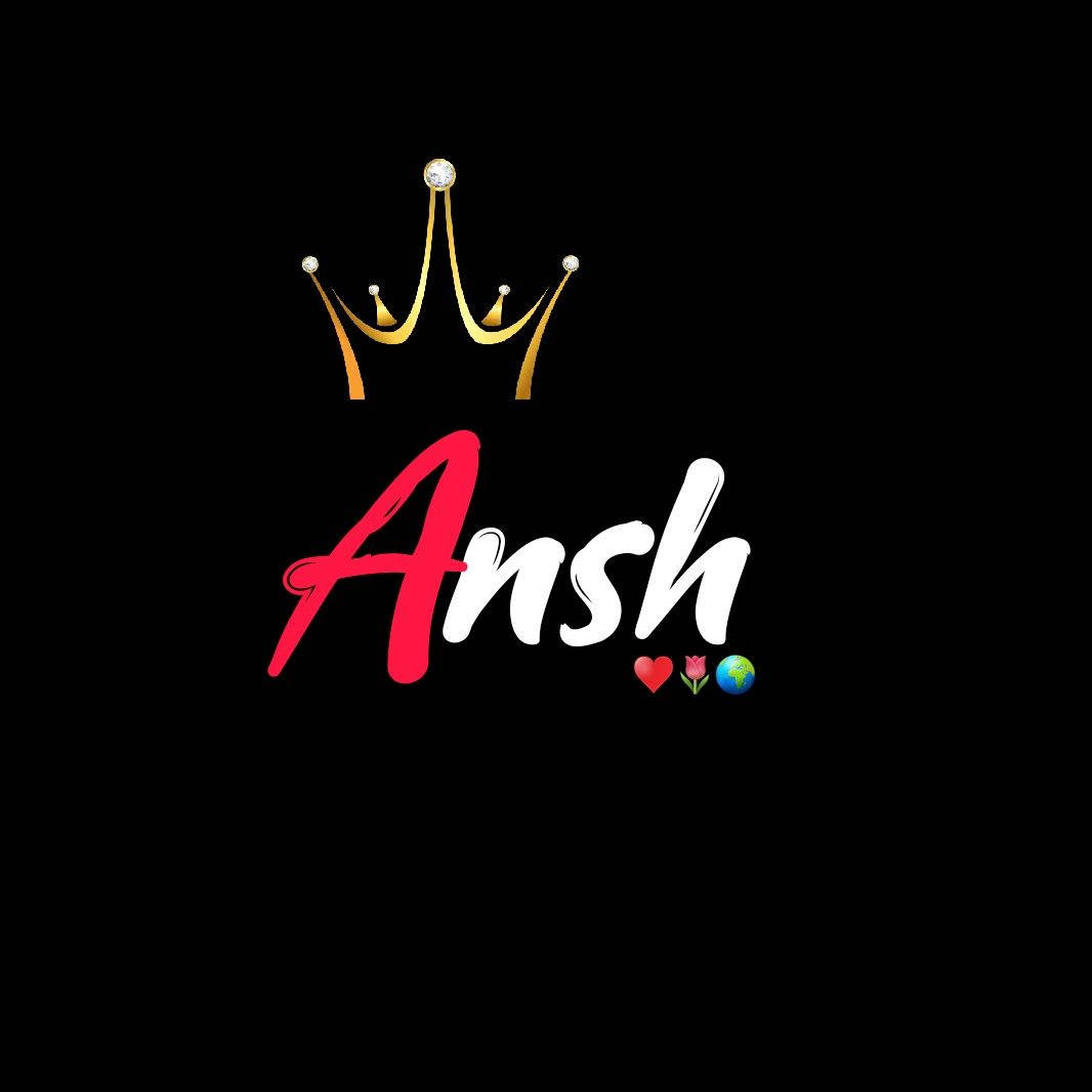  壁紙 — 一個風格化的名字 Ansh，配上金色皇冠和小表情符號，背景為黑色。